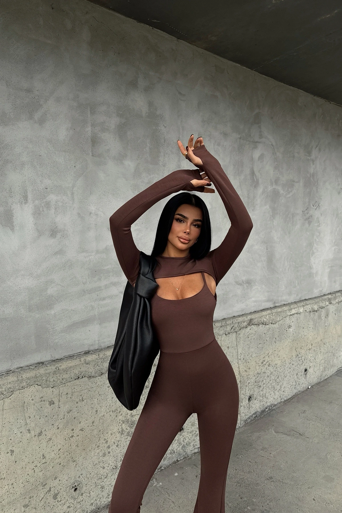 Picture of Brown Window Detail Jumpsuit