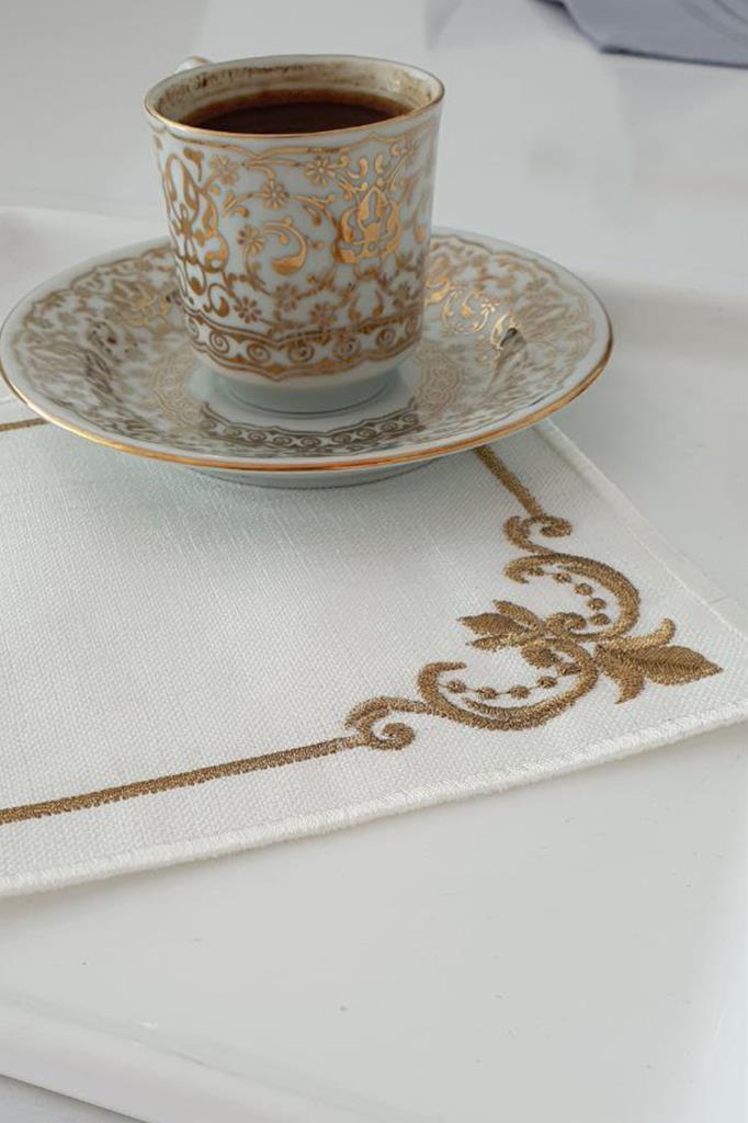 Picture of Osmanlı Nakışlı Keten Kare Bardak Altlığı Seti 6 Lı