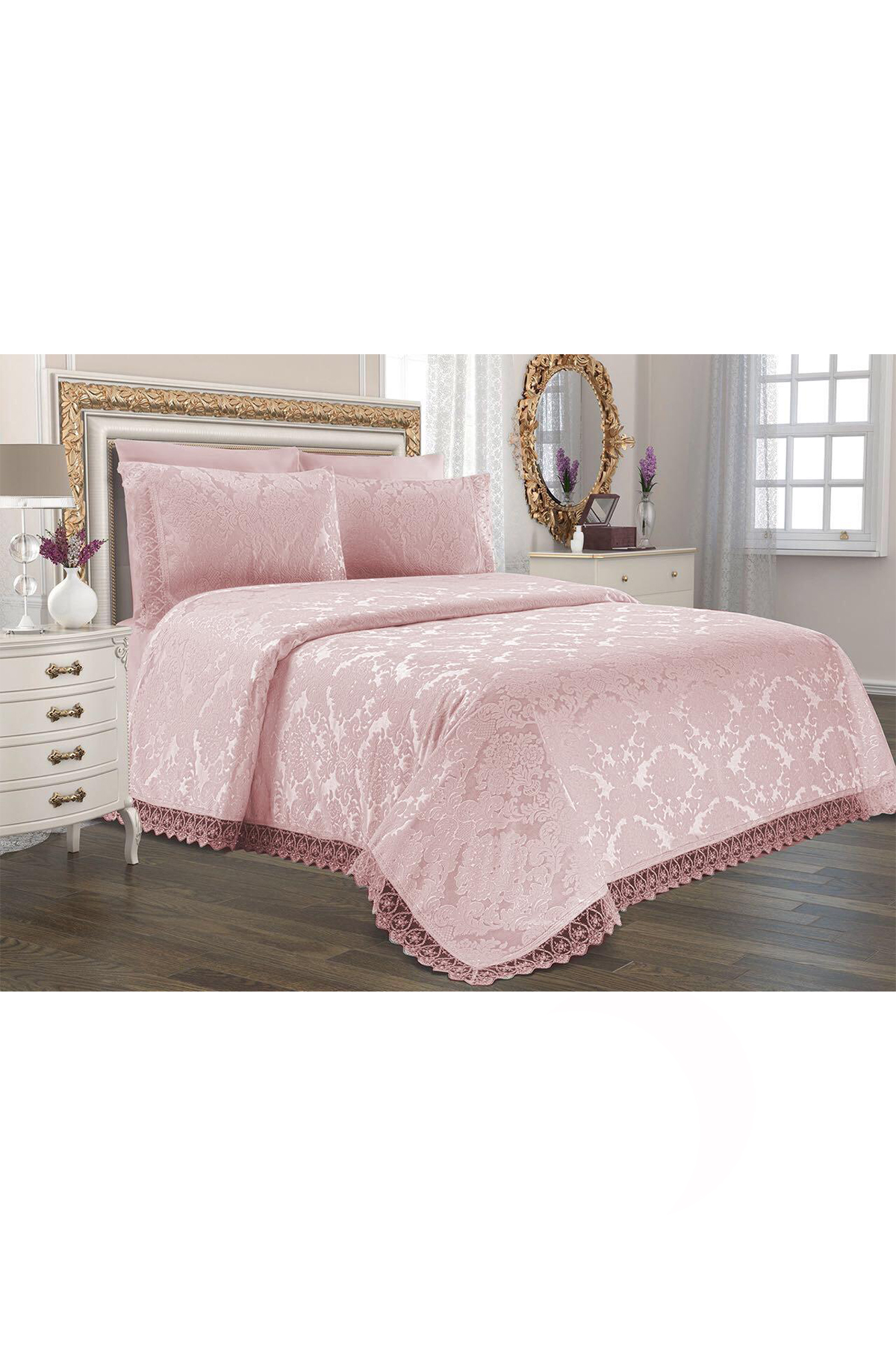 Picture of Çeyiz Diyarı Jakarlı Şönil Yatak Örtüsü Pudra