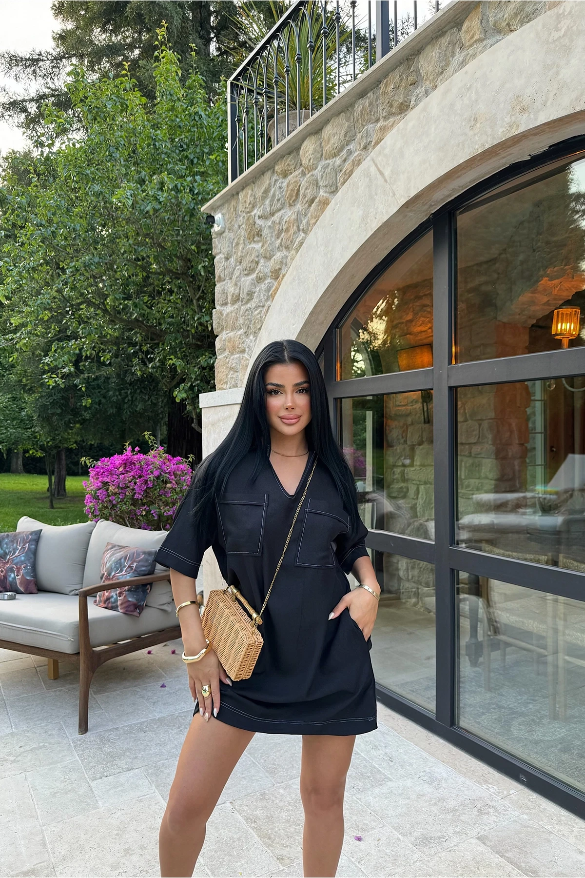 Picture of Black Tilda Linen Shirt Dress