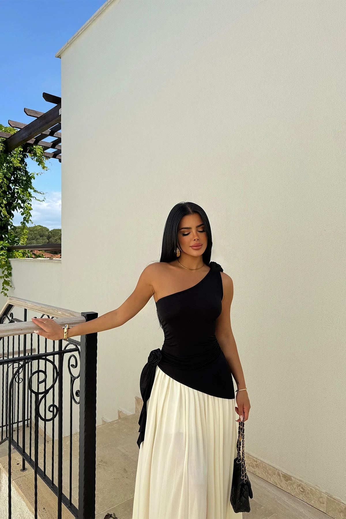 Picture of Black Rose Detail Gathered Blouse