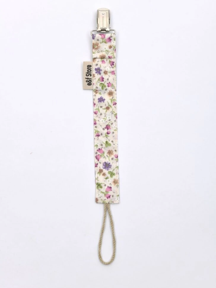 Picture of İkinci Şans - Pamuk Kumaşlı Emzik Zinciri – Çiçek Desenli Ekru