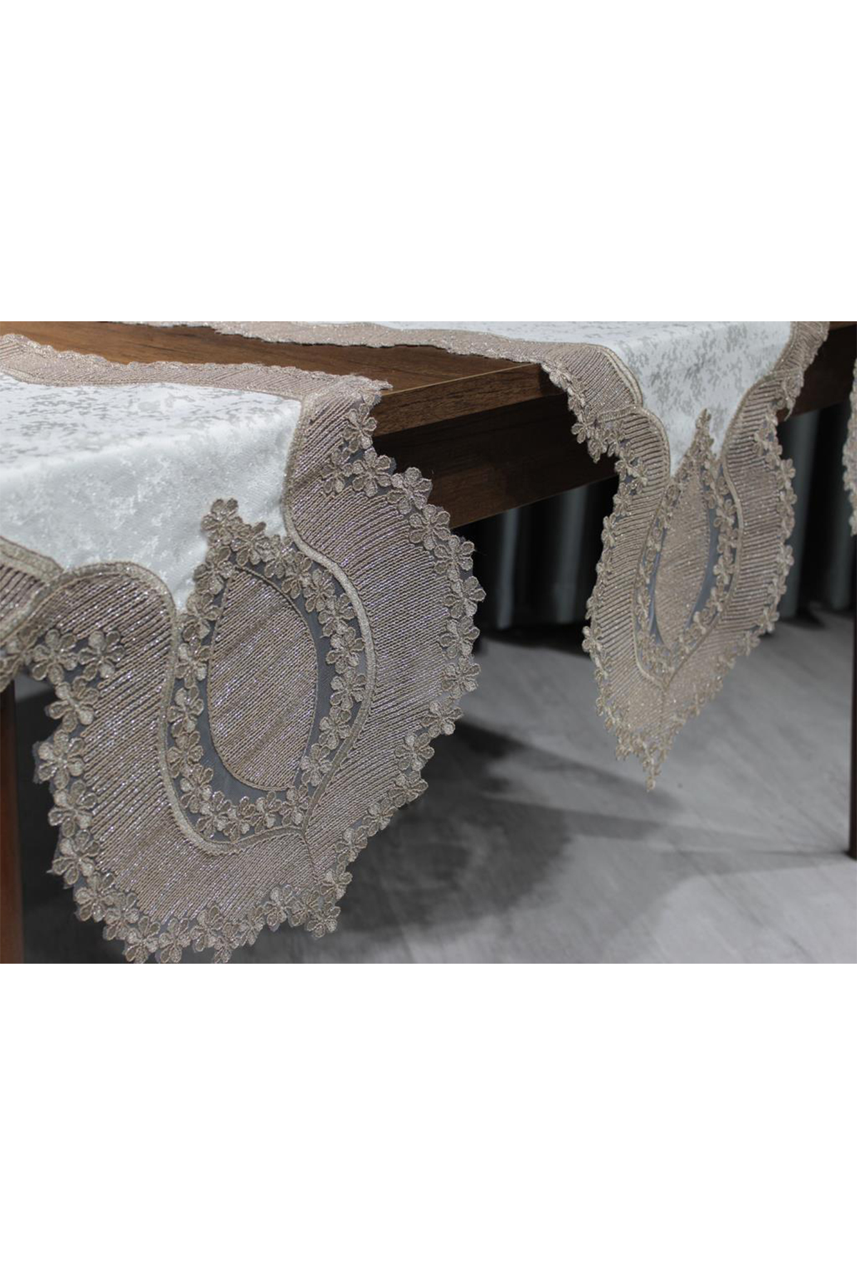 Picture of Aygün Kadife Kordone 5 Parça Salon Takımı Krem Cappucino