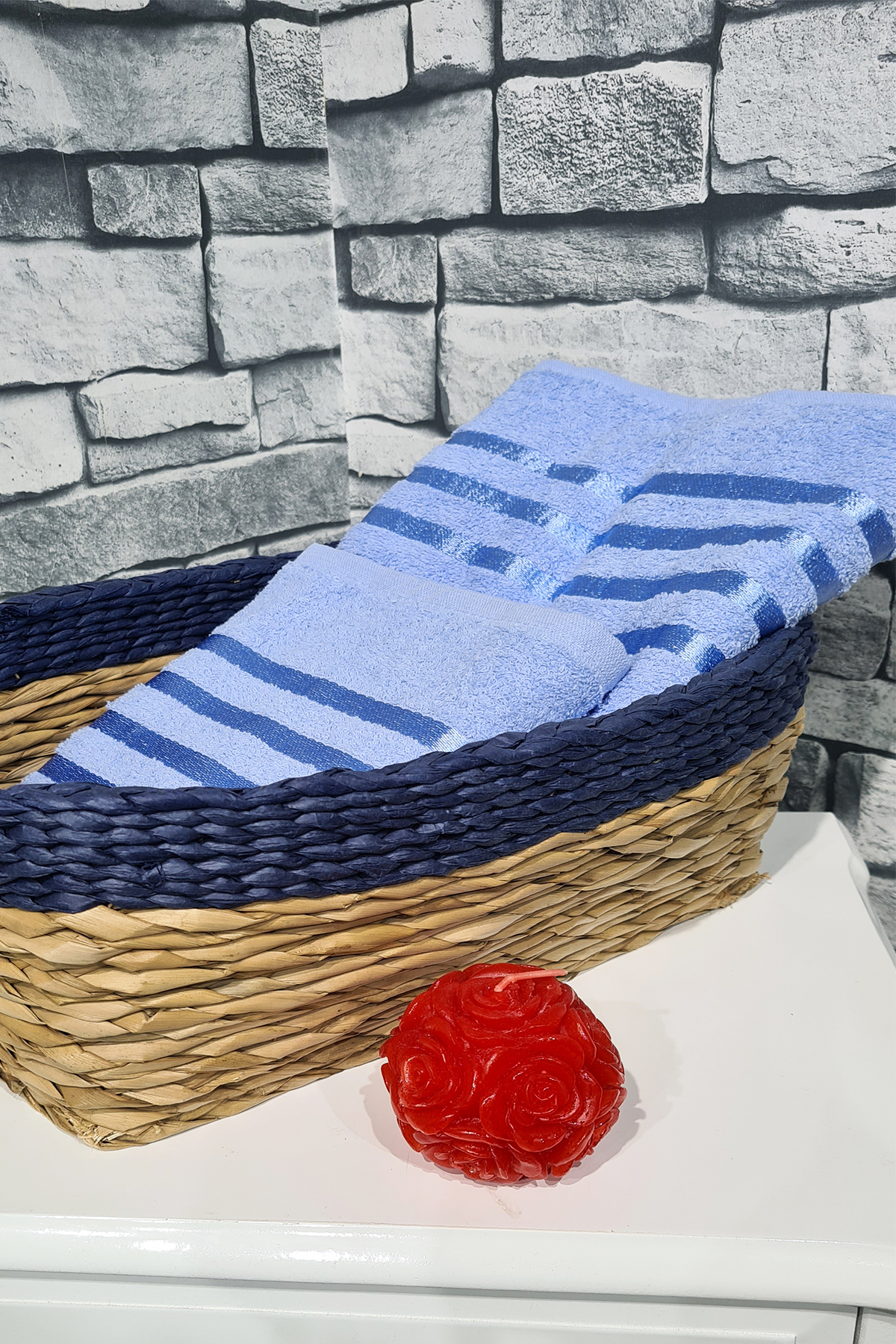 Picture of Plain %100 Pamuklu Jakarlı 2 Li Havlu Seti Mavi