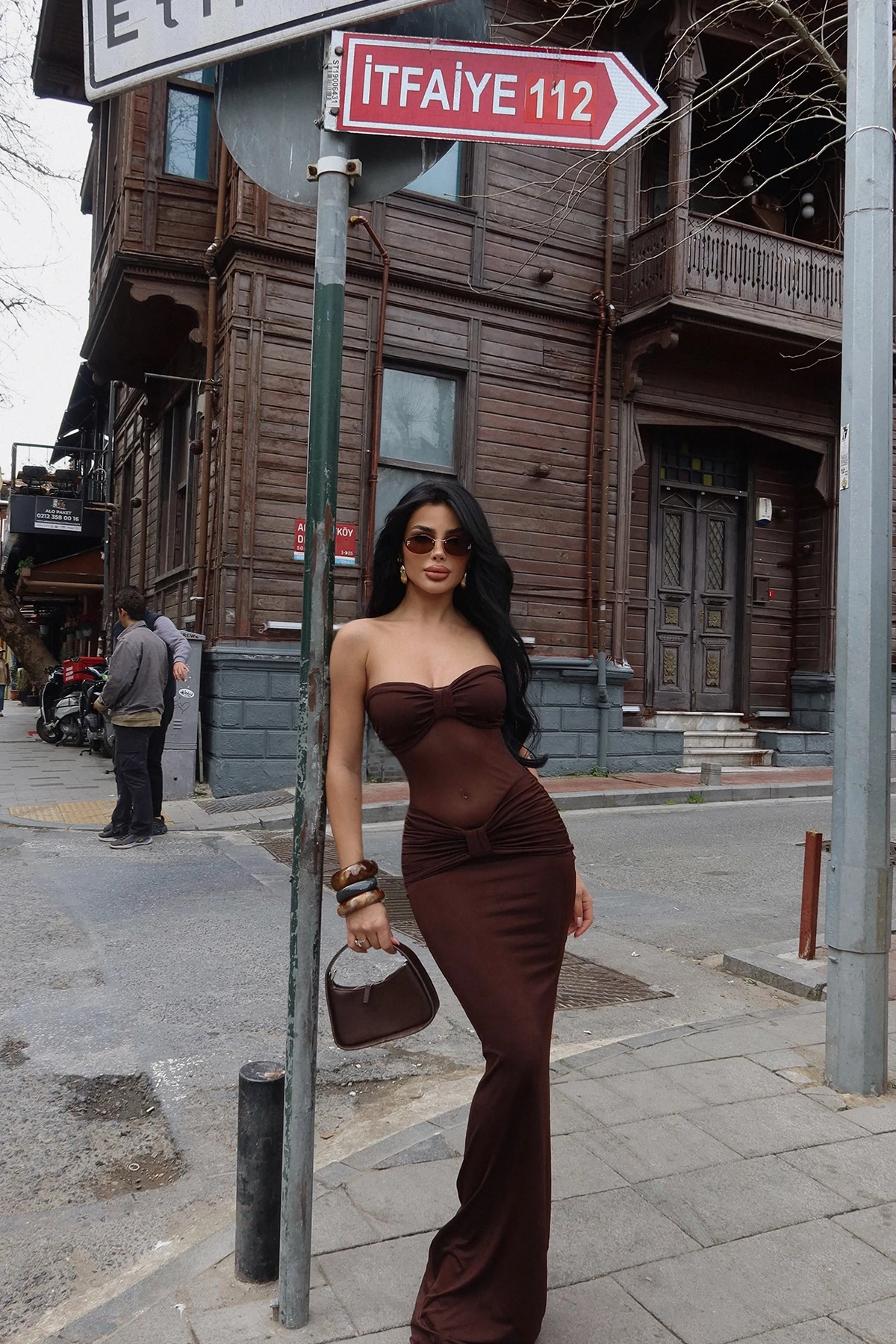 Picture of Brown Armen Tulle Detail Dress