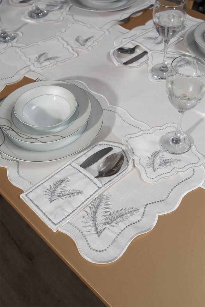 Picture of Viktori Keten Nakışlı Amerikan Servis Takımı 19 Parça Silver