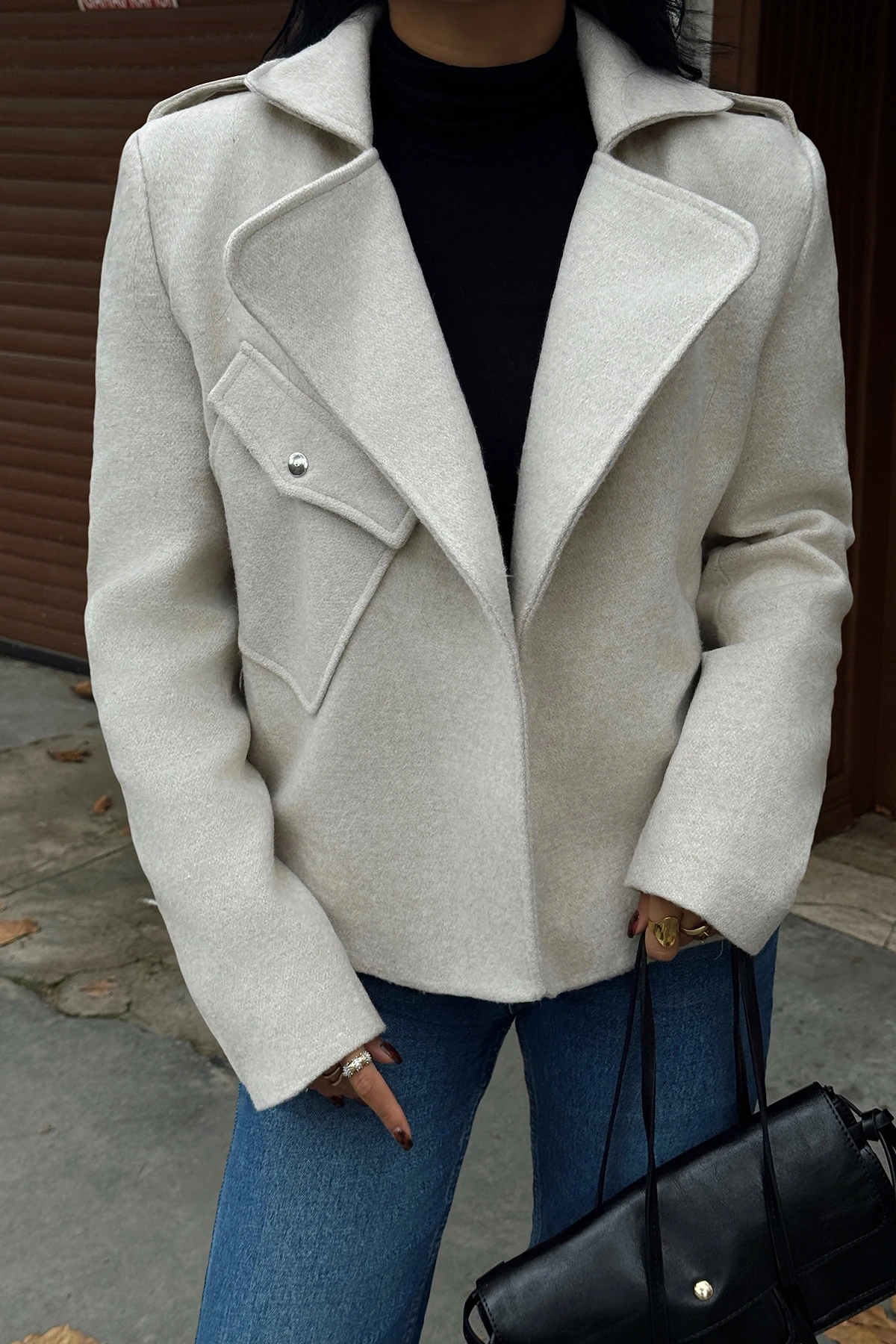 Picture of Beige Double Breasted Collar Jacket