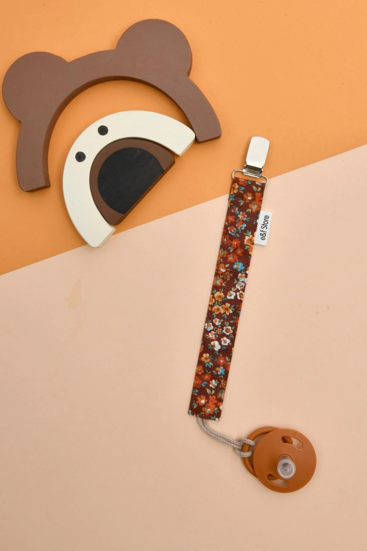 Picture of 3'lü Emzik Askısı Seti - Kahverengi Çiçek - Keten Kiremit - Kahverengi