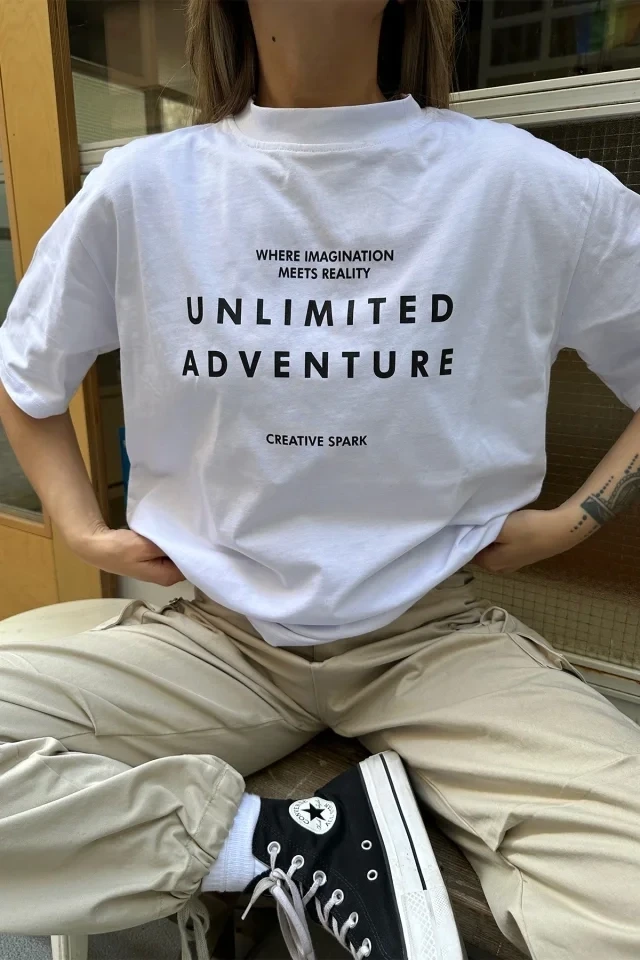 Picture of White Unlimited Adventure Written T -shirt