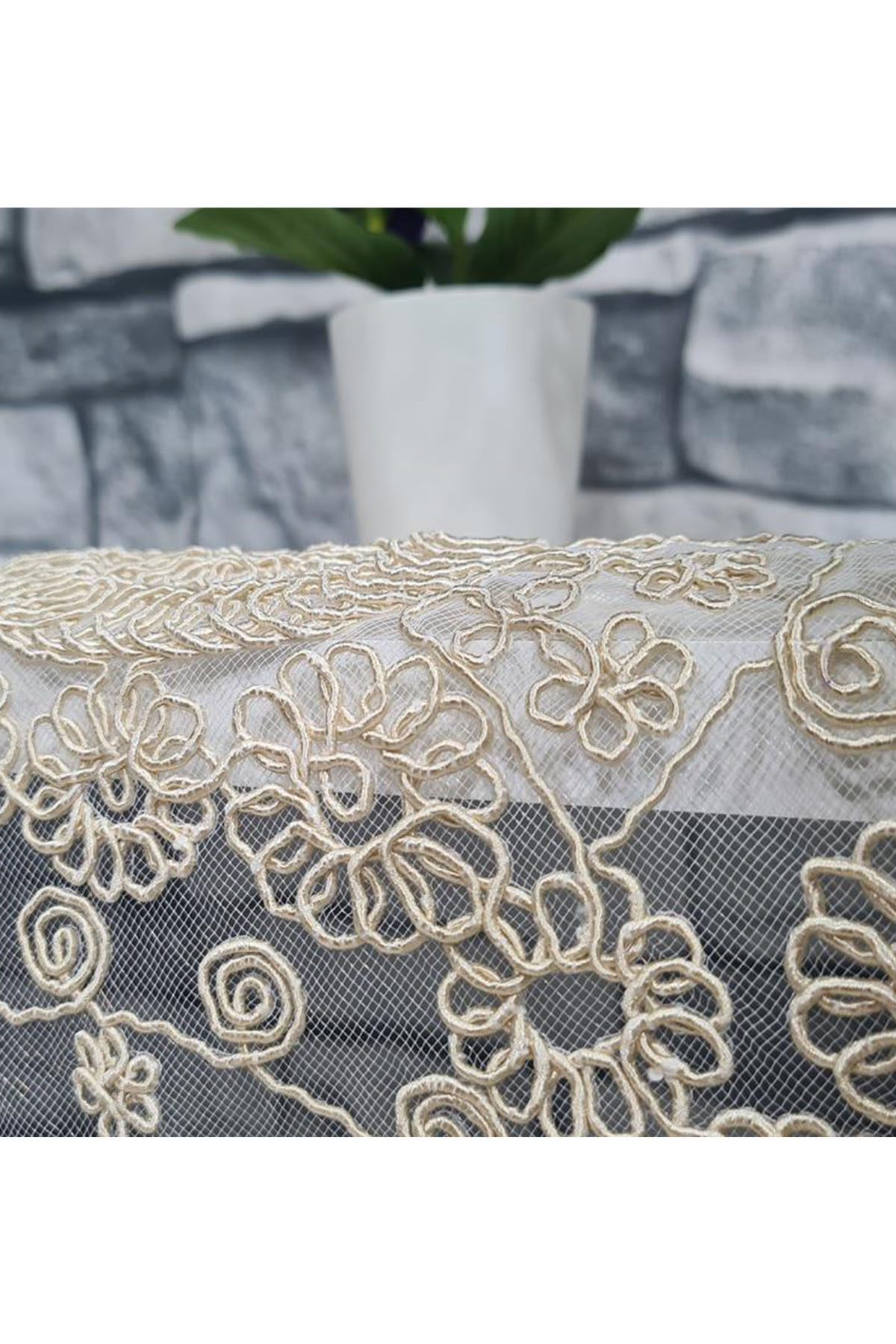 Picture of Çiçek Kordonlu 5 Parça Salon Takımı Cappucino