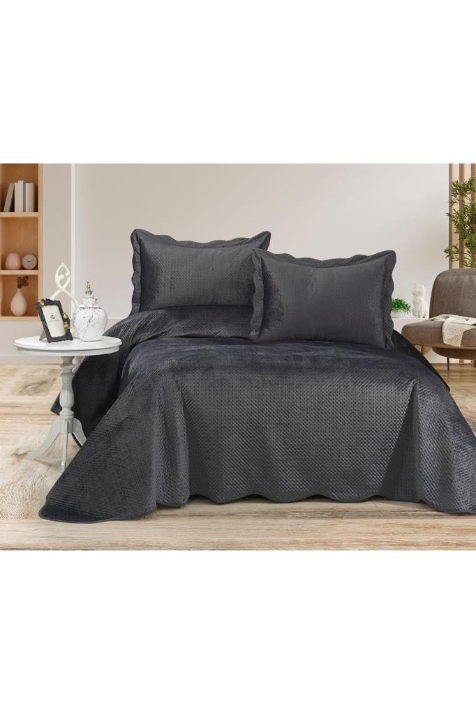 Picture of Askana Çift Kişilik Lüks Kadife Yatak Örtüsü Antrasit