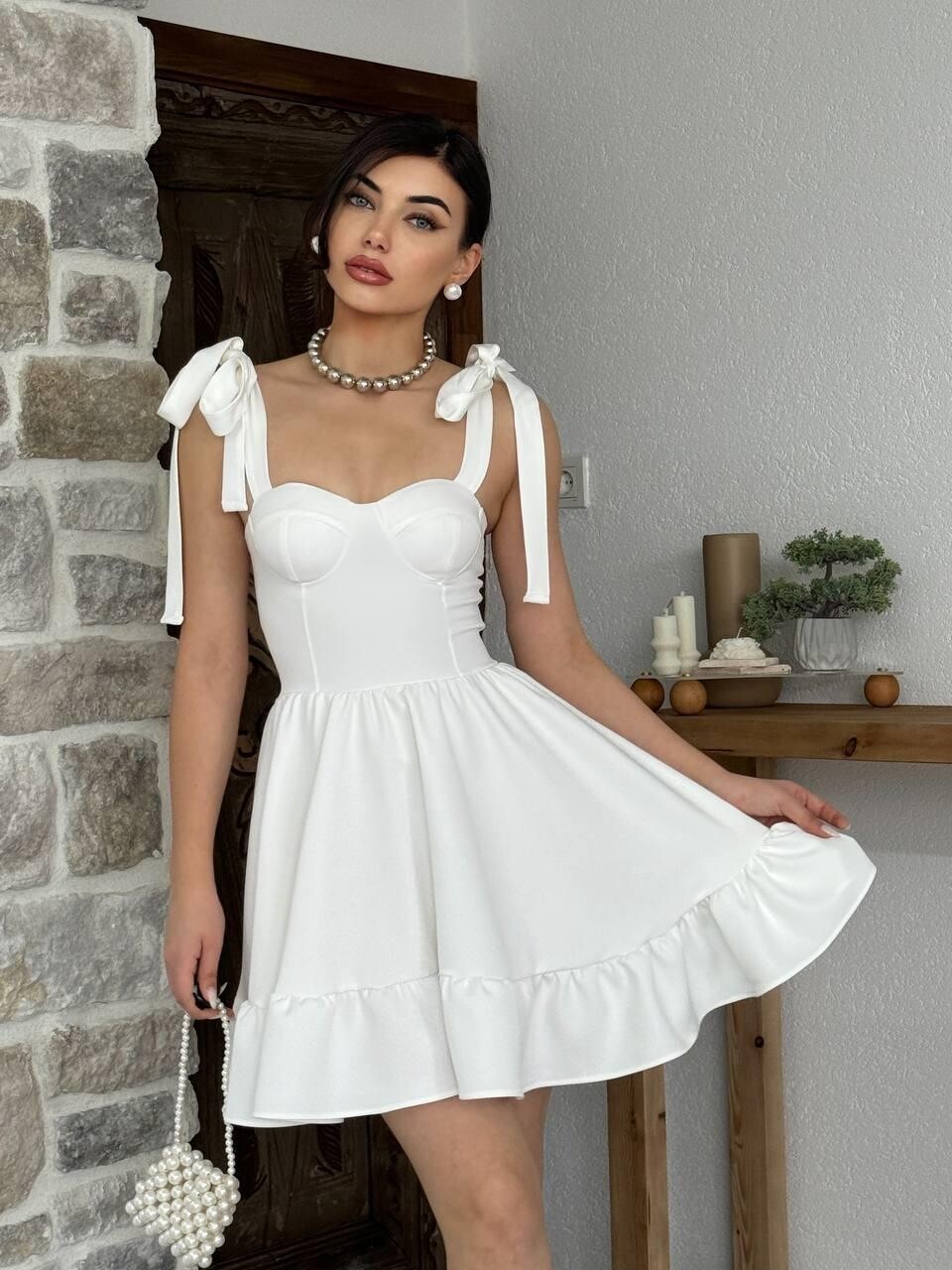 Picture of İP ASKILI BAĞLAMALI ATLAS ELBİSE