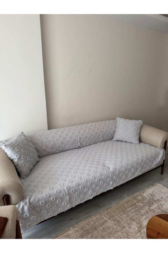 Picture of Konik Kırlent Kılıfı Hediyeli 170x210 cm Pamuklu Koltuk Örtüsü Gri