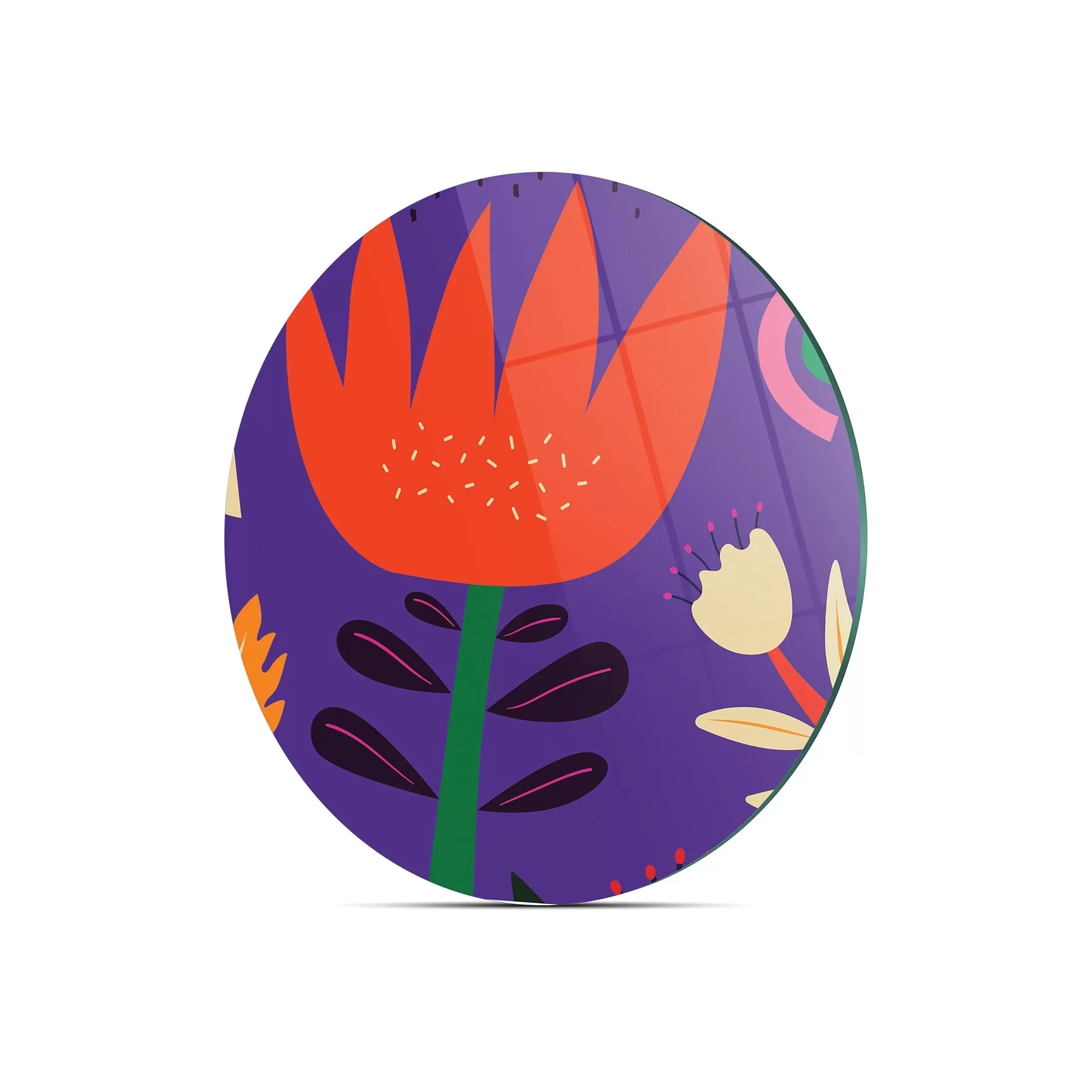 Picture of Decovetro Cam Kesme Tahtası ve Sunumluk Yuvarlak Mor Lale Desenli 30x30 Cm