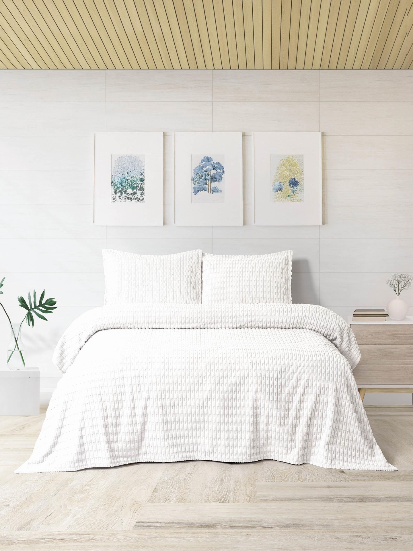 Picture of Merinos Modern Twist 3 Parça Çift Kişilik Battaniye Seti Kutulu 220x240 Kemik