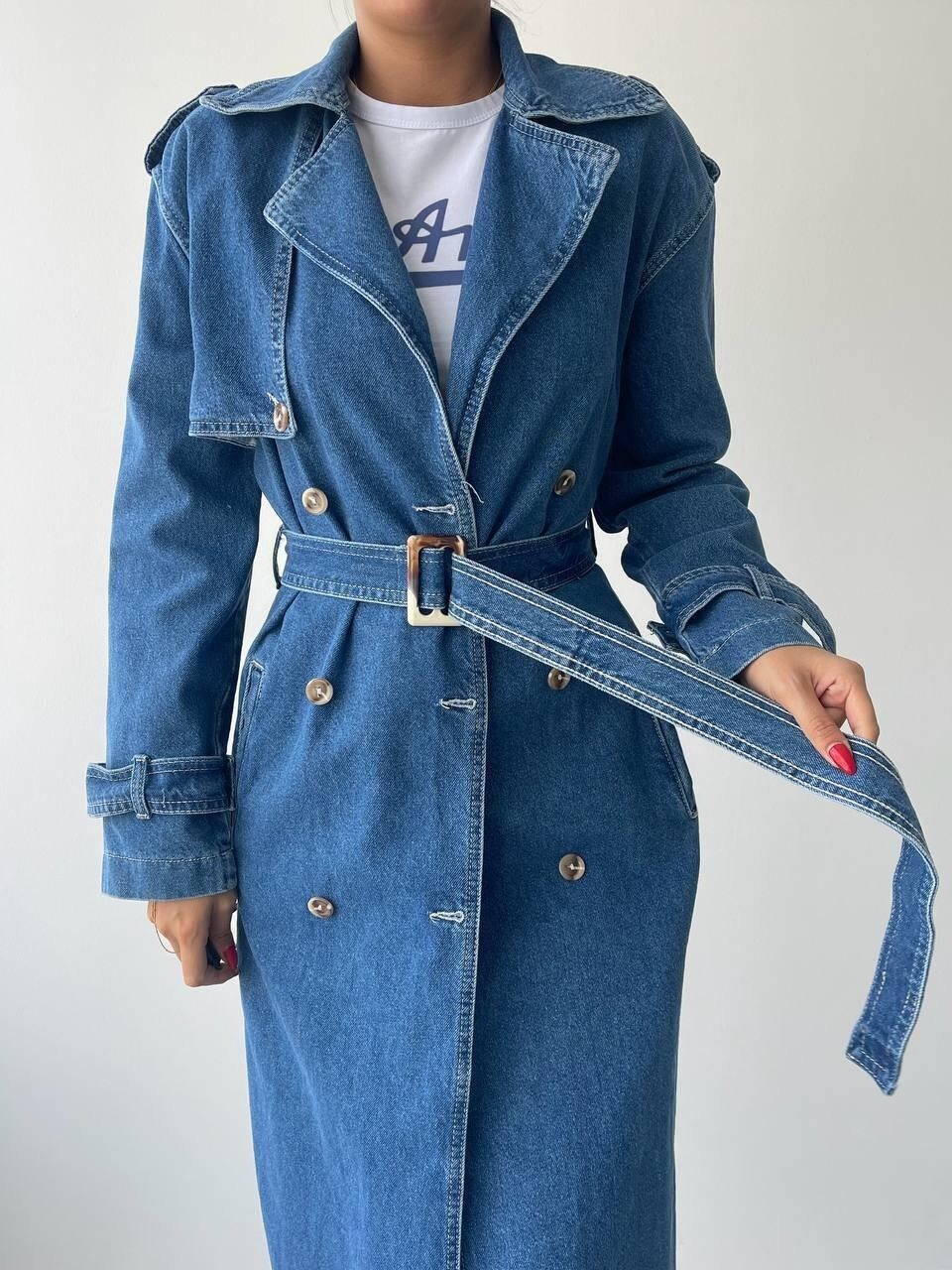 Picture of İndia Kemerli Uzun Kot Ceket