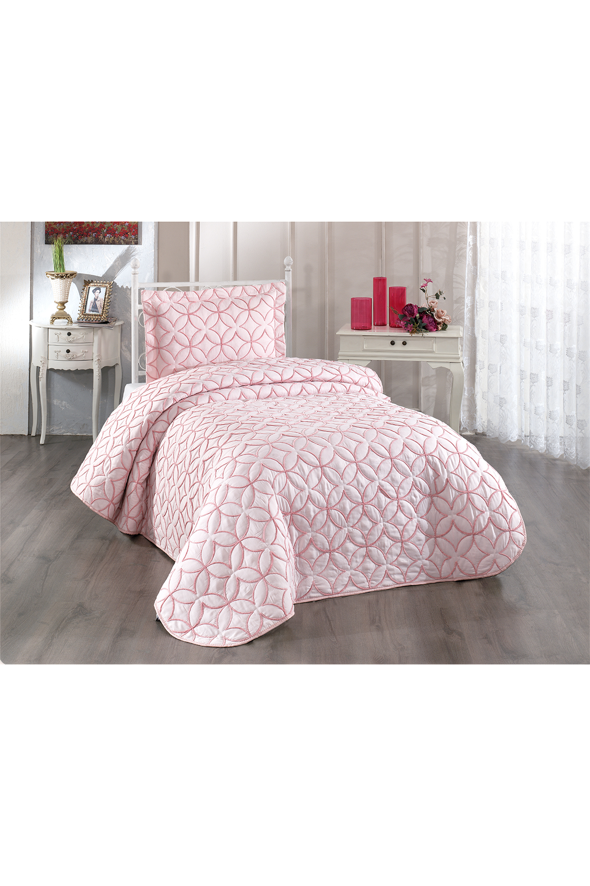 Picture of Parolin Tek Kişilik Kapitoneli Yatak Örtüsü Pudra