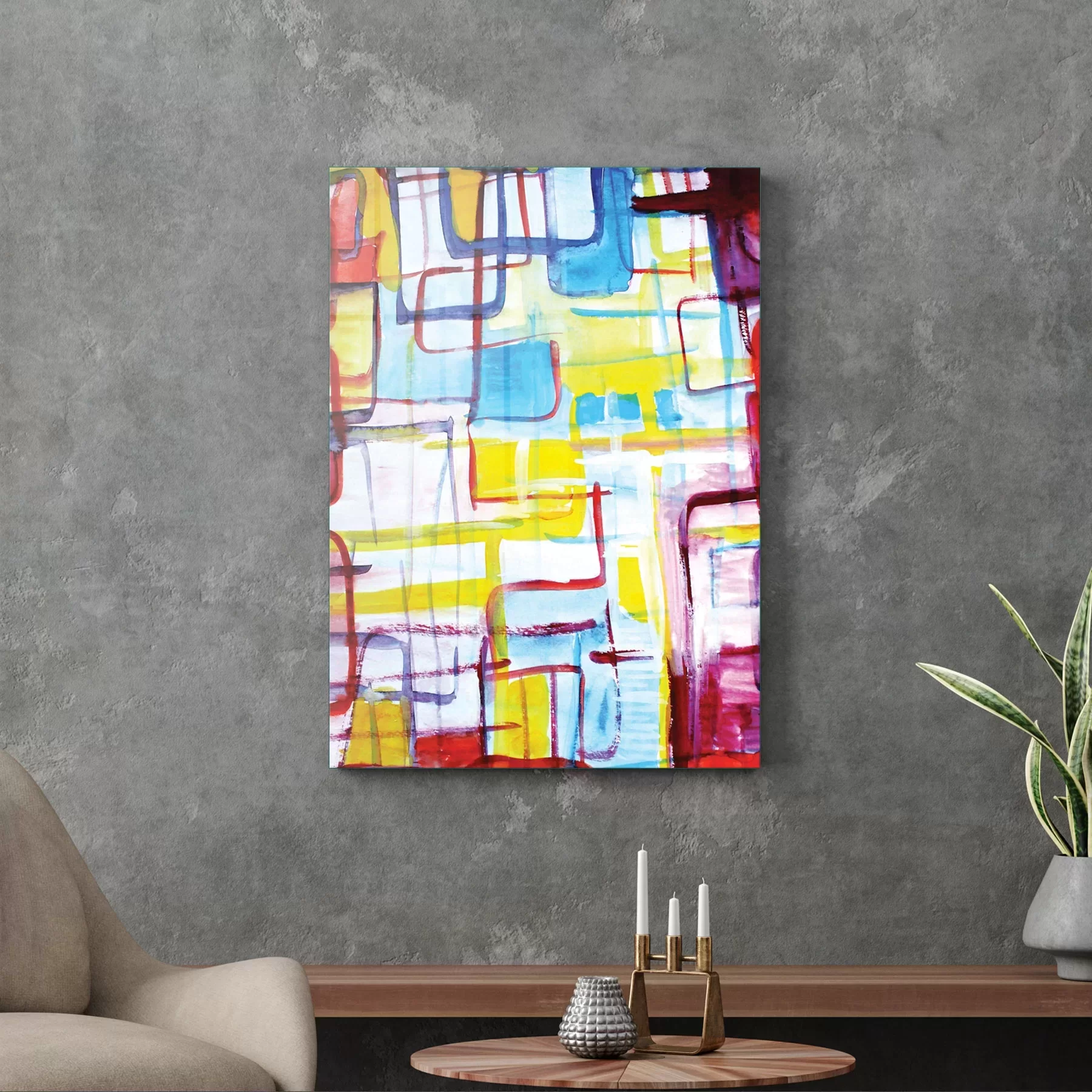 Picture of Decovetro Cam Tablo Sulu Boya Soyut 30x40 cm