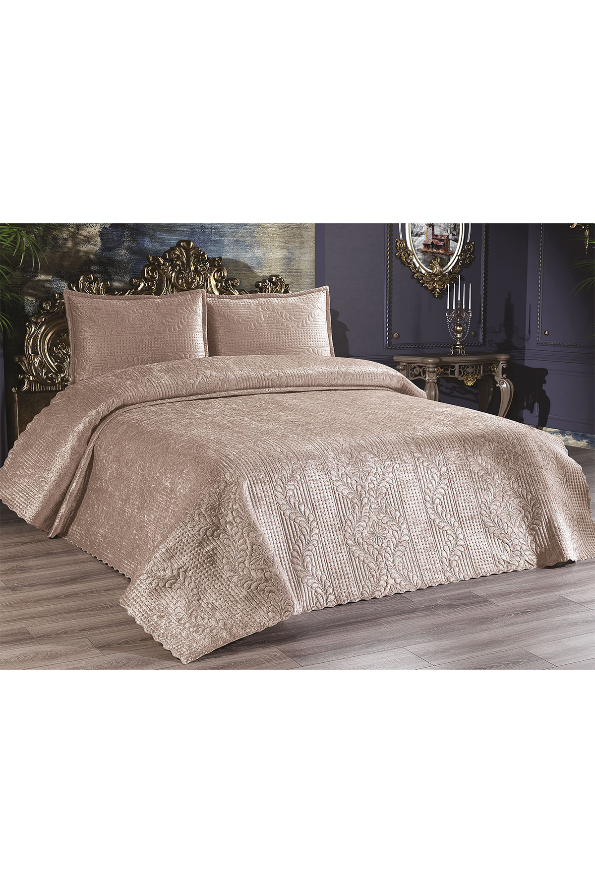 Picture of Velica Çift Kişilik Kadife Yatak Örtüsü Cappucino