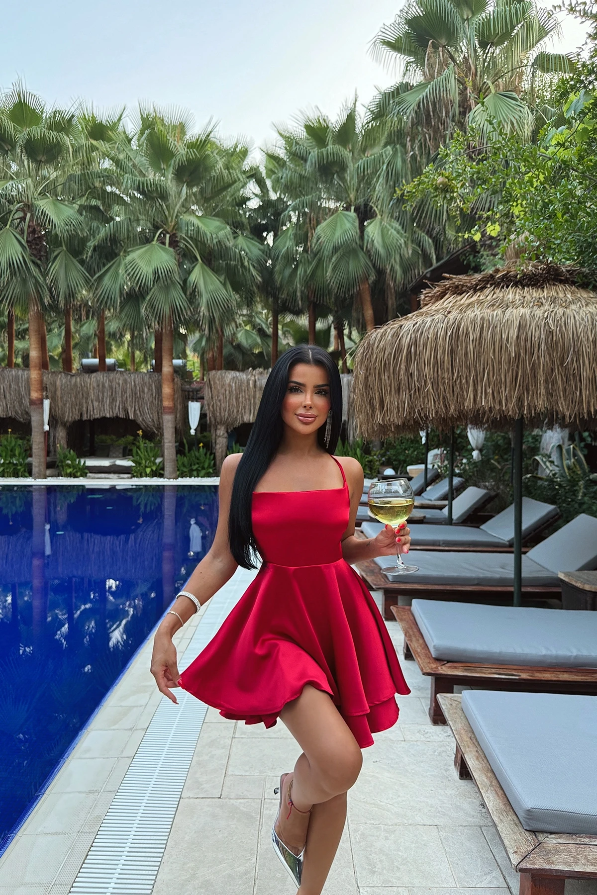 Picture of Red Satin Strap Dress