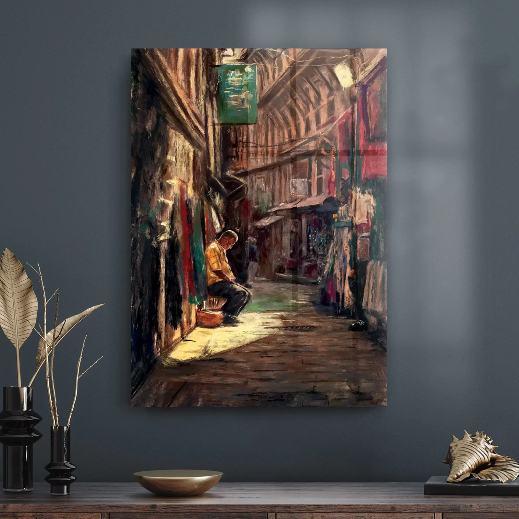 Picture of Decovetro Cam Tablo Yağlı Boya Çarşı 30x40 cm