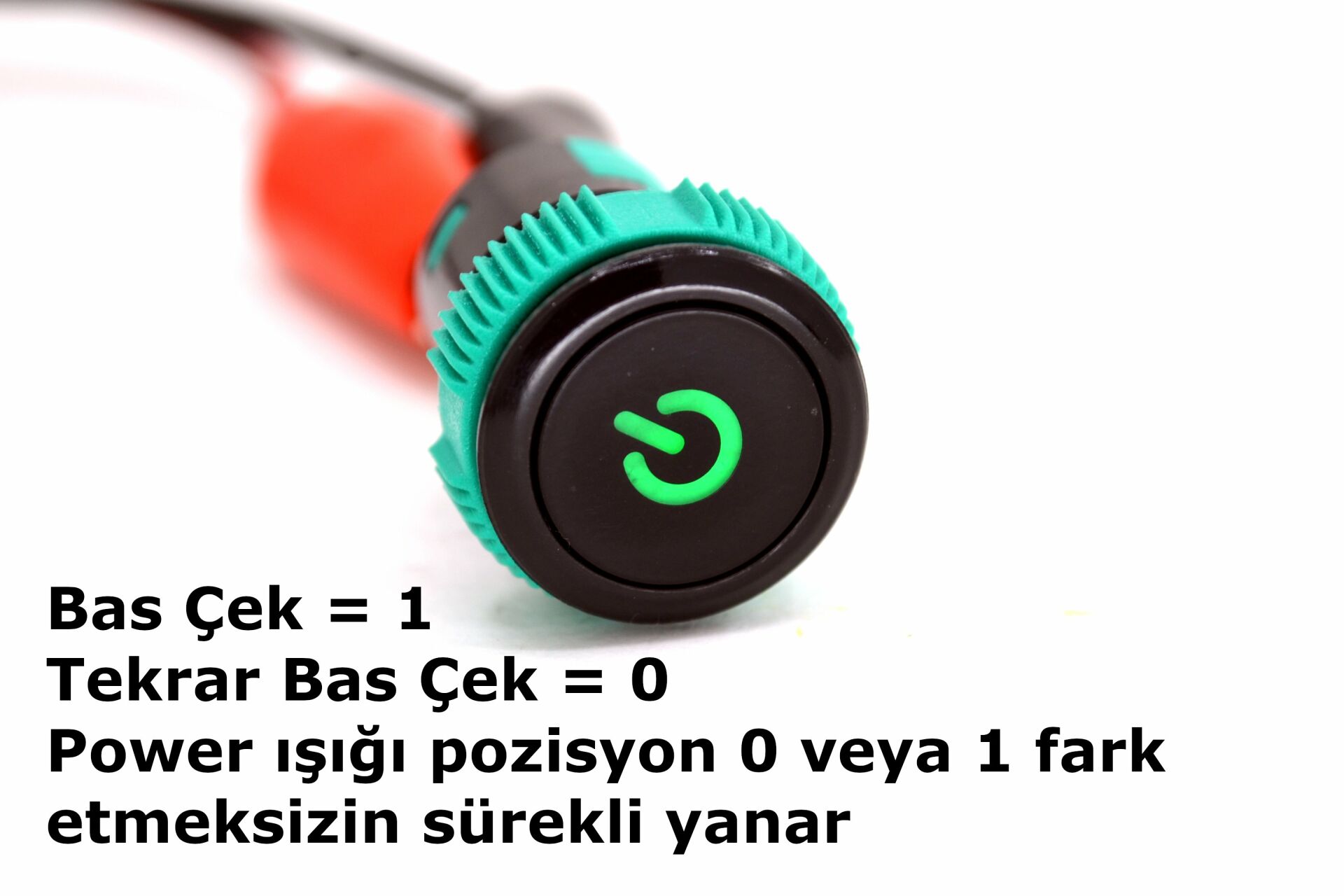 Picture of Kalıcılı 19mm 12V 20A Power Logolu Yeşil Işıklı 1-0 Elektrik Anahtarı MT-ANK11