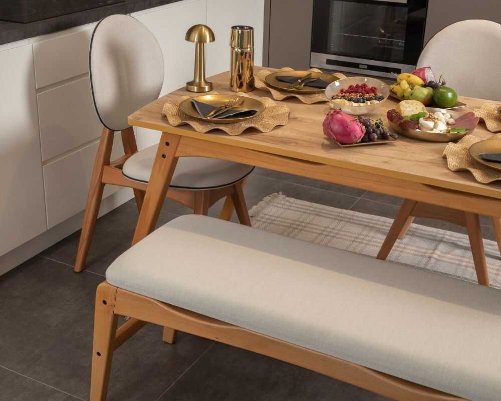 Picture of Touch Meşe 2 Sandalye 1 Bench 1 Masa (90x180)