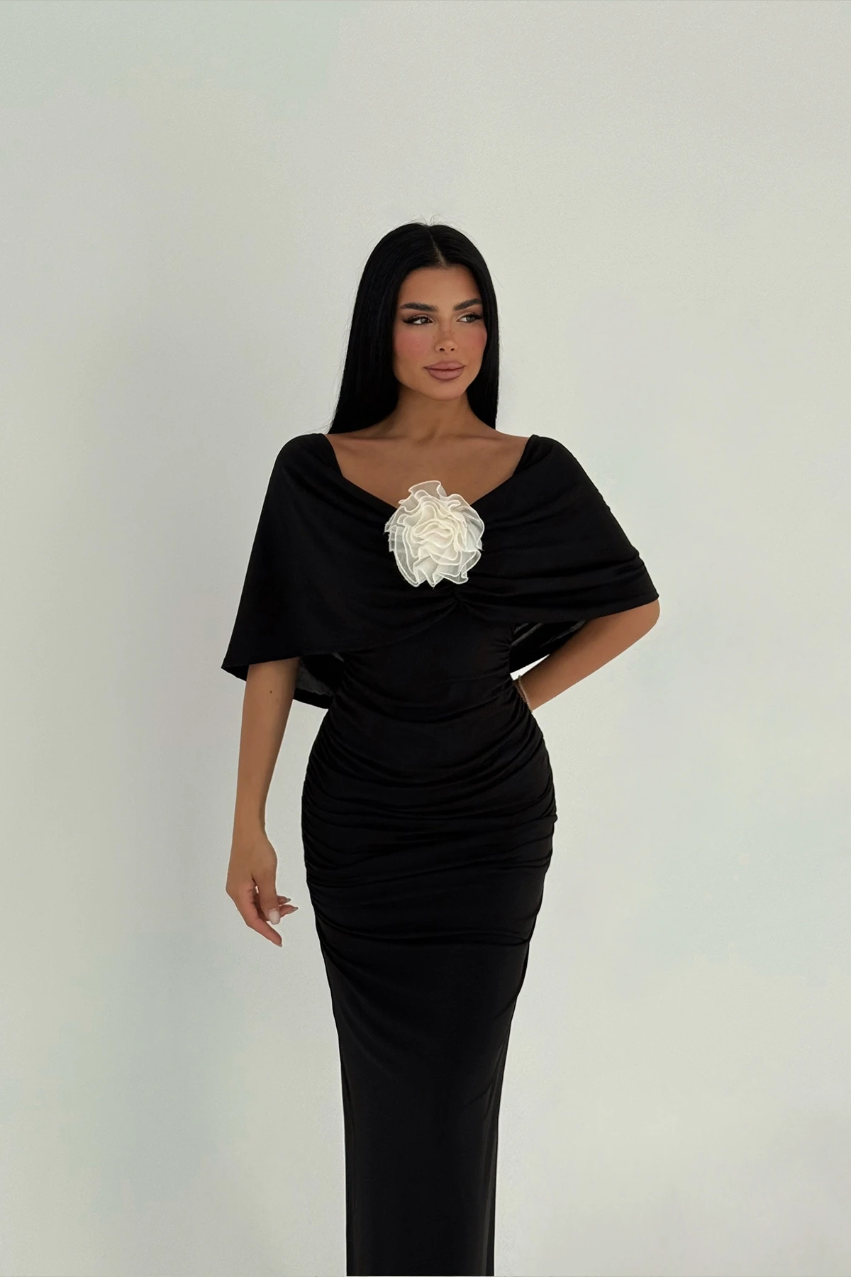 Picture of Black Rose Detail Long Dress
