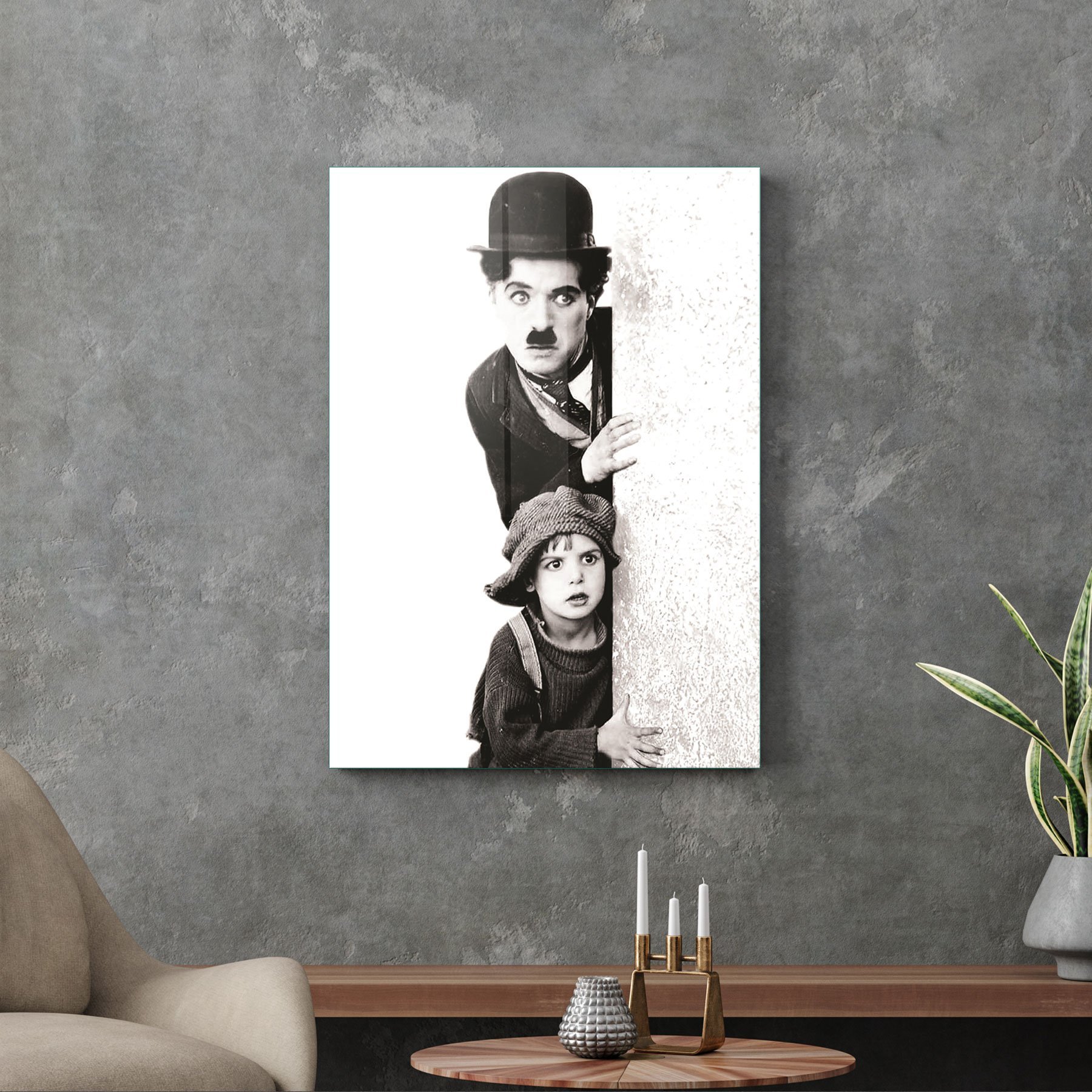 Picture of Decovetro Charlie Caplin ve Çocuk Cam Tablo 70x100 cm