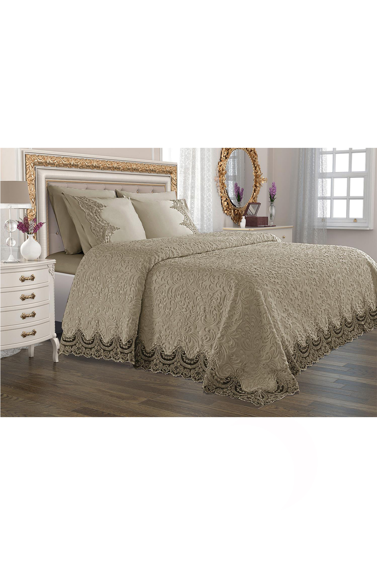 Picture of Fransız Güpürlü Çeyizlik Battaniye Takımı Arus Bej