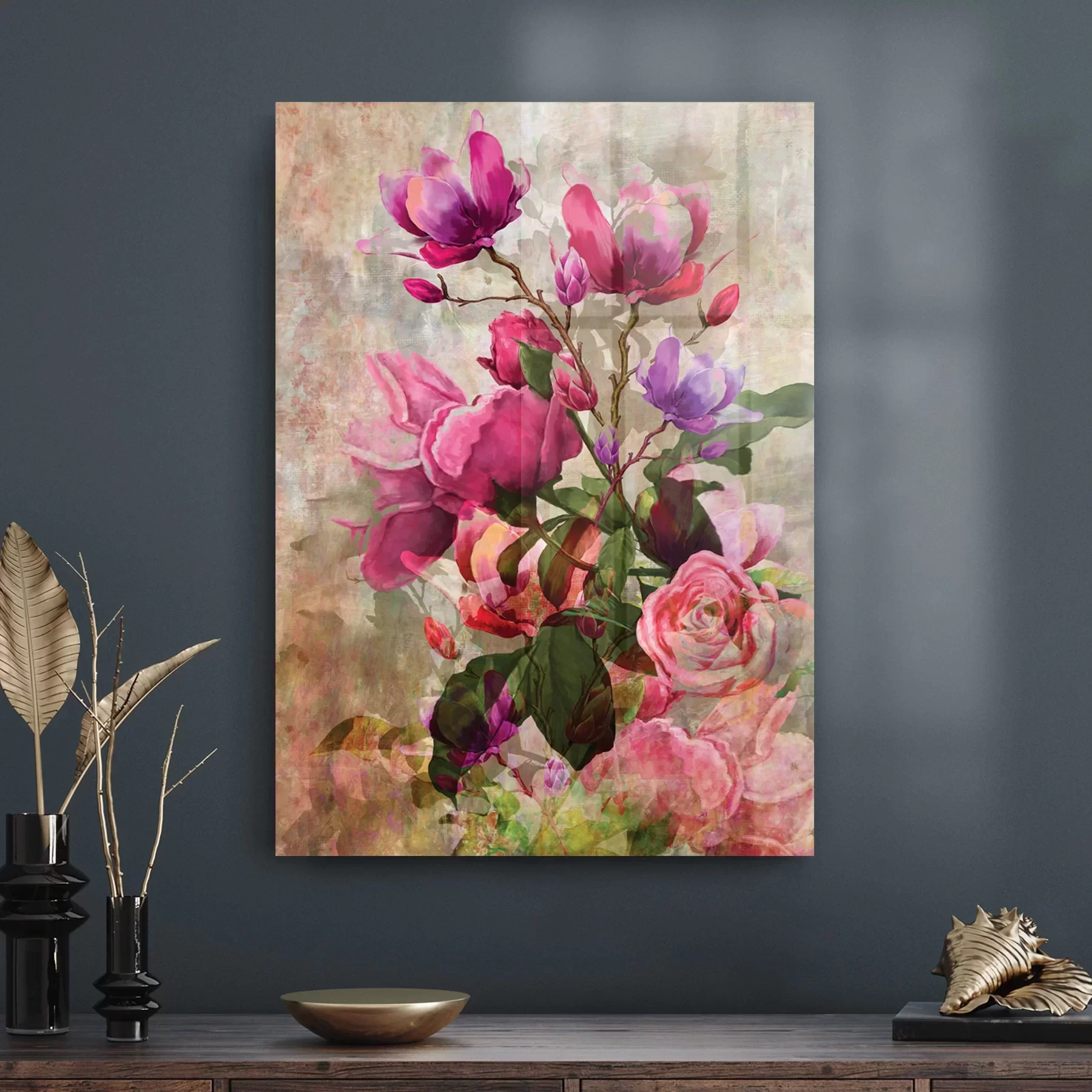 Picture of Decovetro Cam Tablo Yağlı Boya Güller 30x40 cm