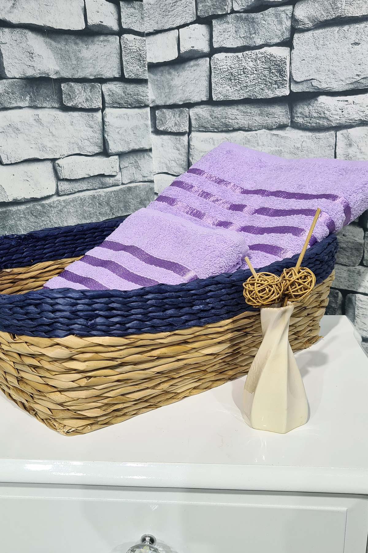 Picture of Plain %100 Pamuklu Jakarlı 2 Li Havlu Seti Lila