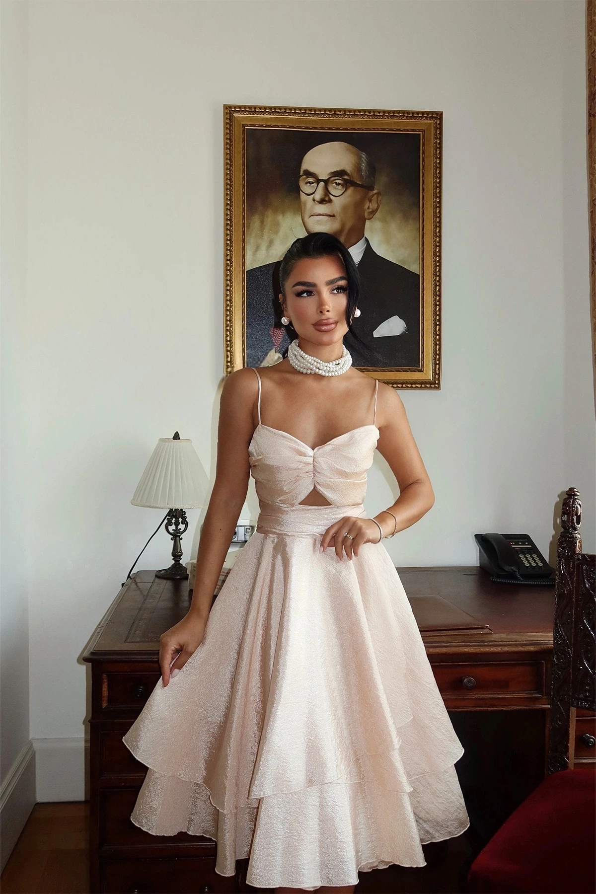 Picture of Beige Window Detail Mini Dress