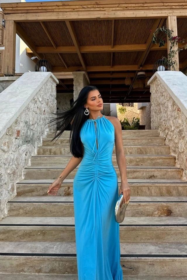 Picture of Blue Albertina Low-Cut Long Dress