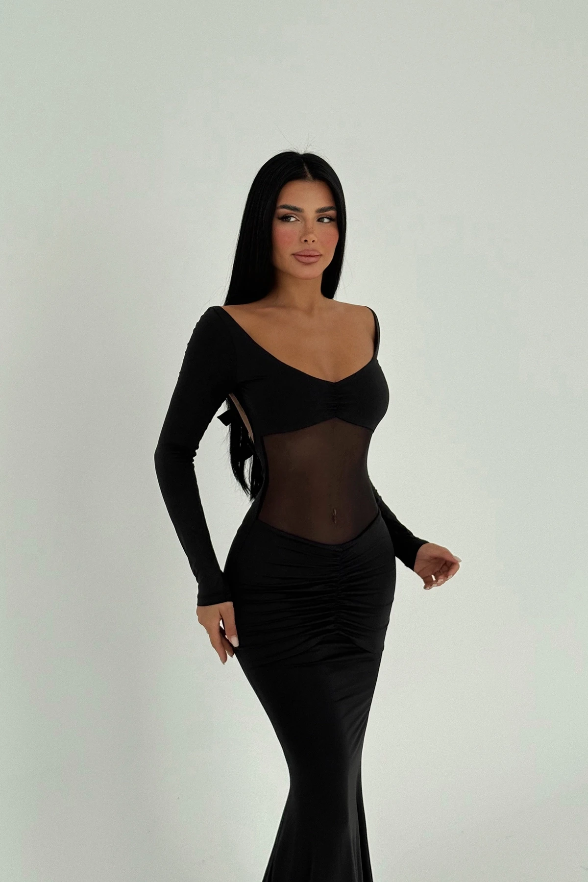 Picture of Black Front Transparent Long Dress