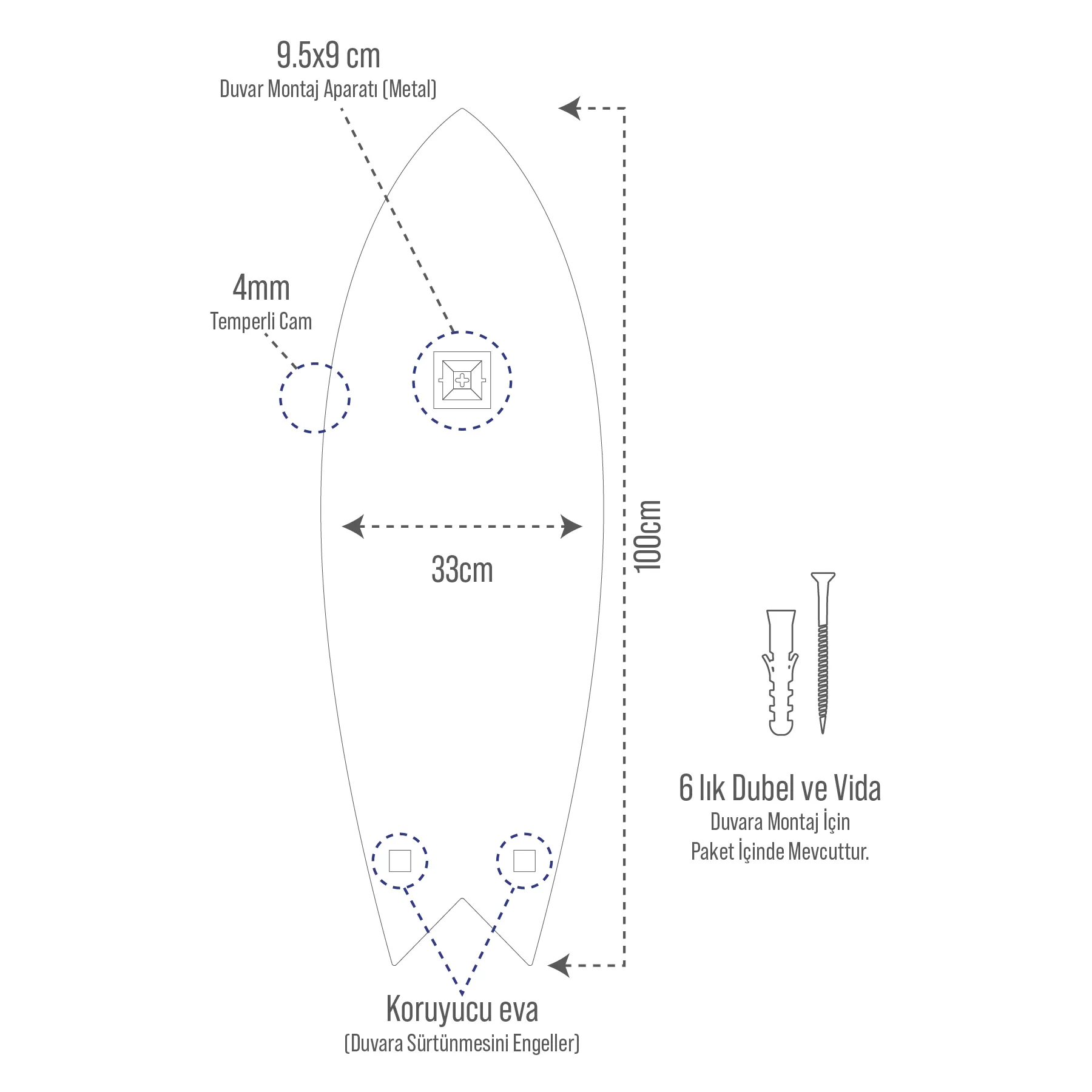 Picture of Decovetro ST 4102 Dekoratif Cam Sörf Tahtası 33x100 Cm