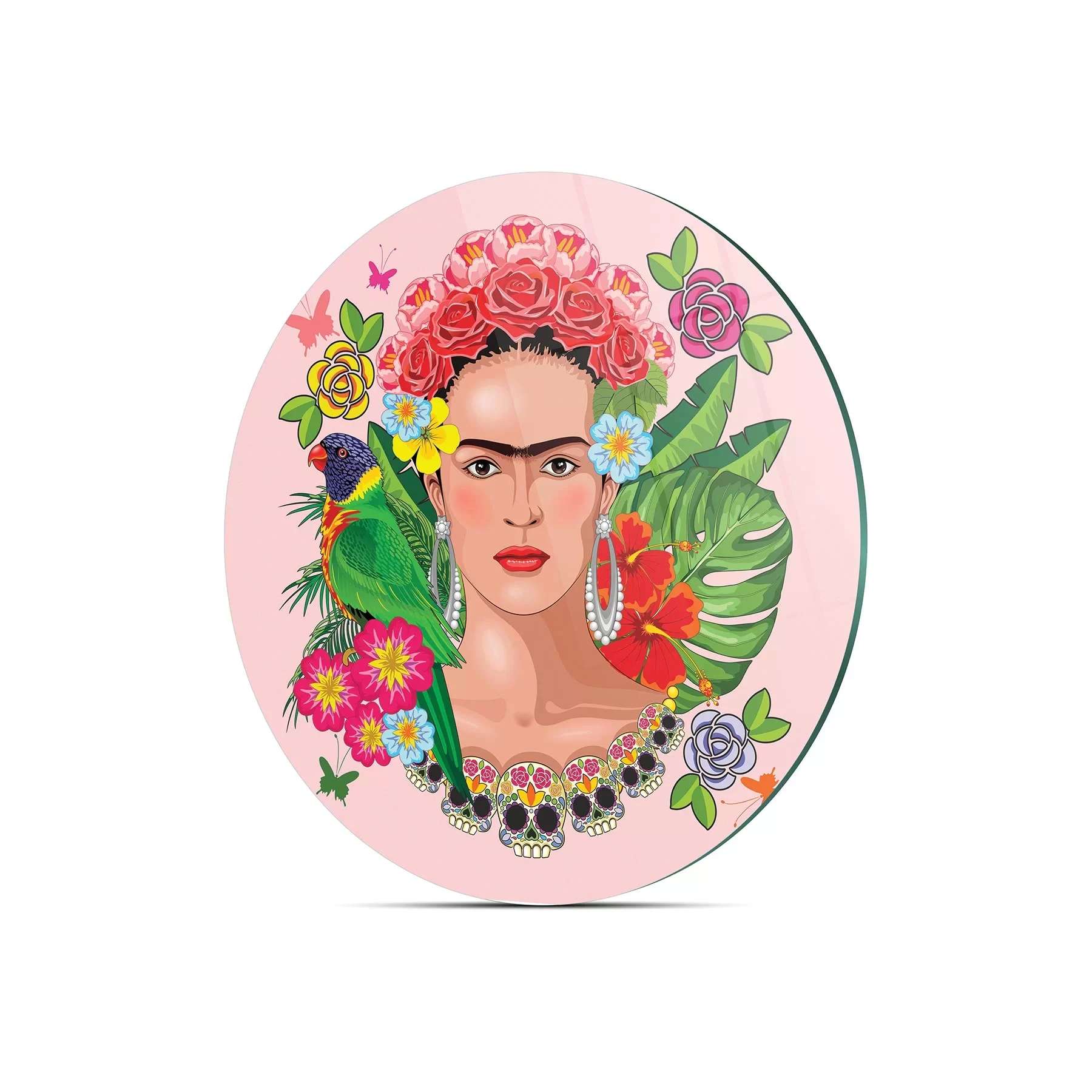 Picture of Decovetro Cam Kesme Tahtası ve Sunumluk Yuvarlak Pembe Desenli 30x30 Cm