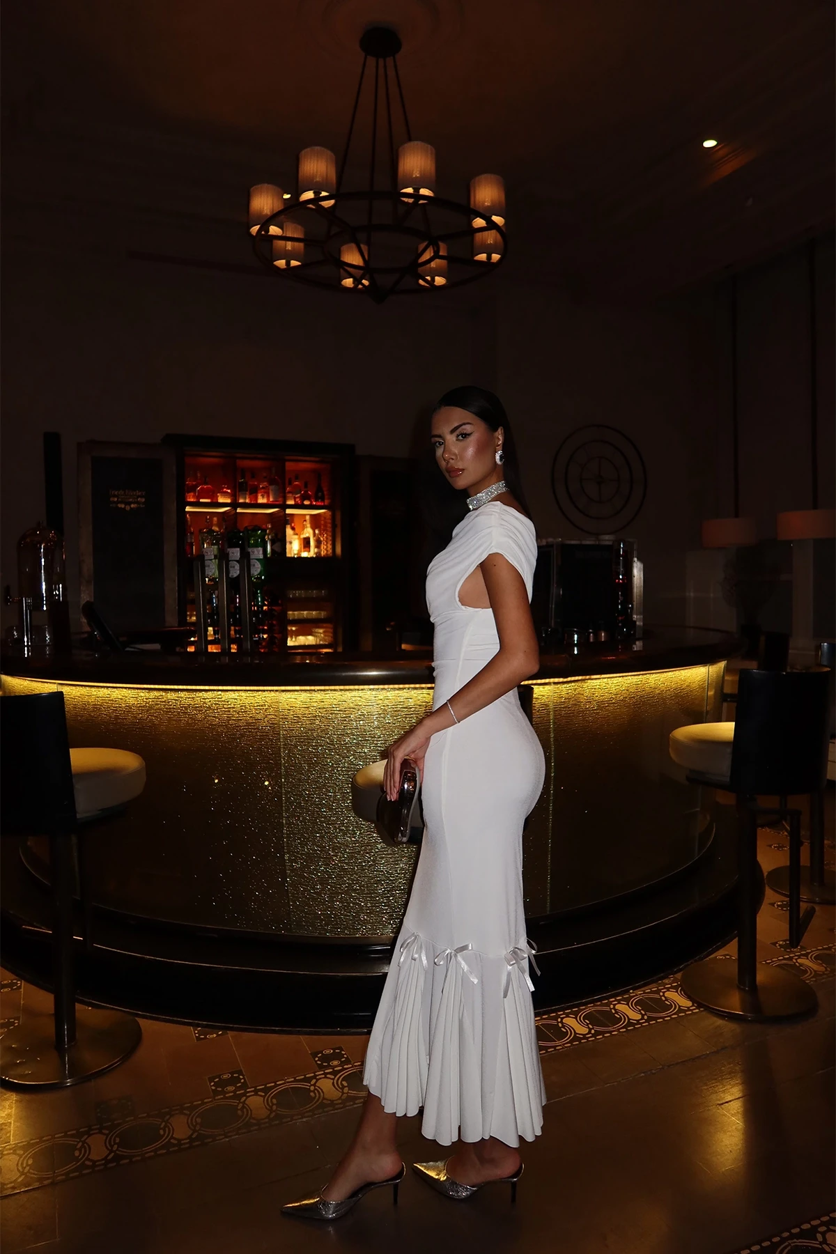 Picture of White Basic Ruffle Detail Dress