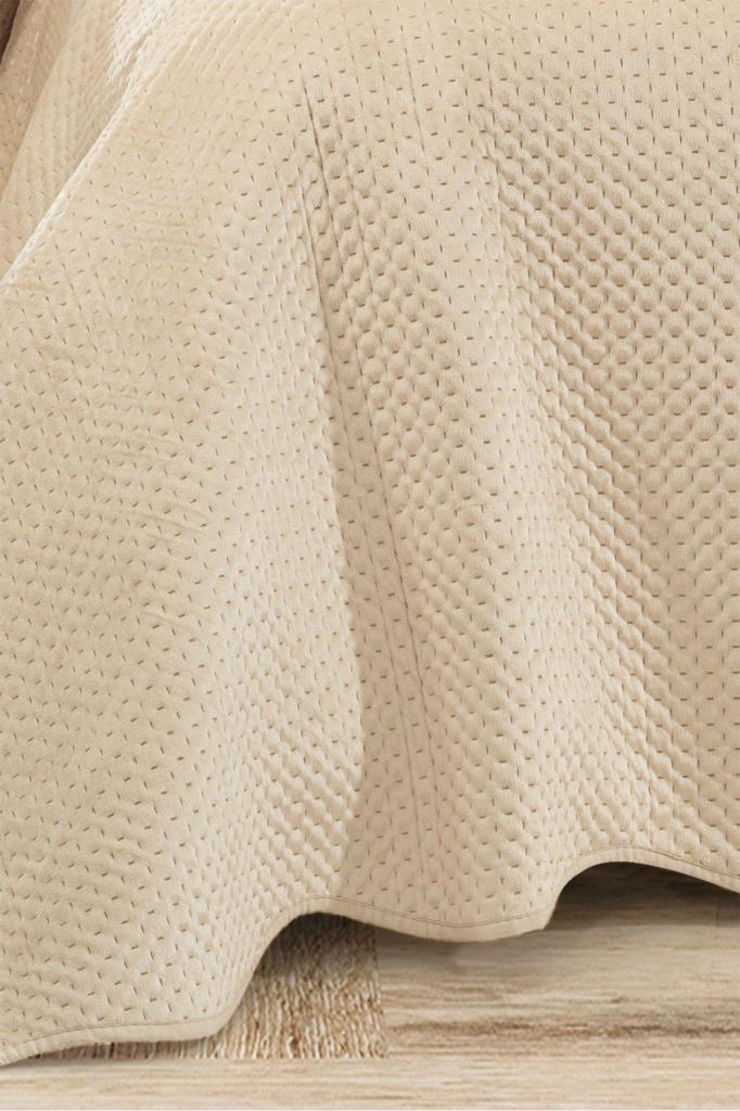 Picture of Askana Çift Kişilik Lüks Kadife Yatak Örtüsü Bej