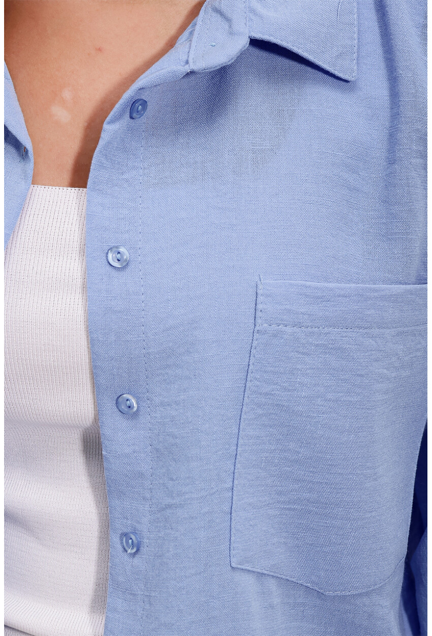 Picture of 20153 Tek Cepli Oversize Keten Gömlek