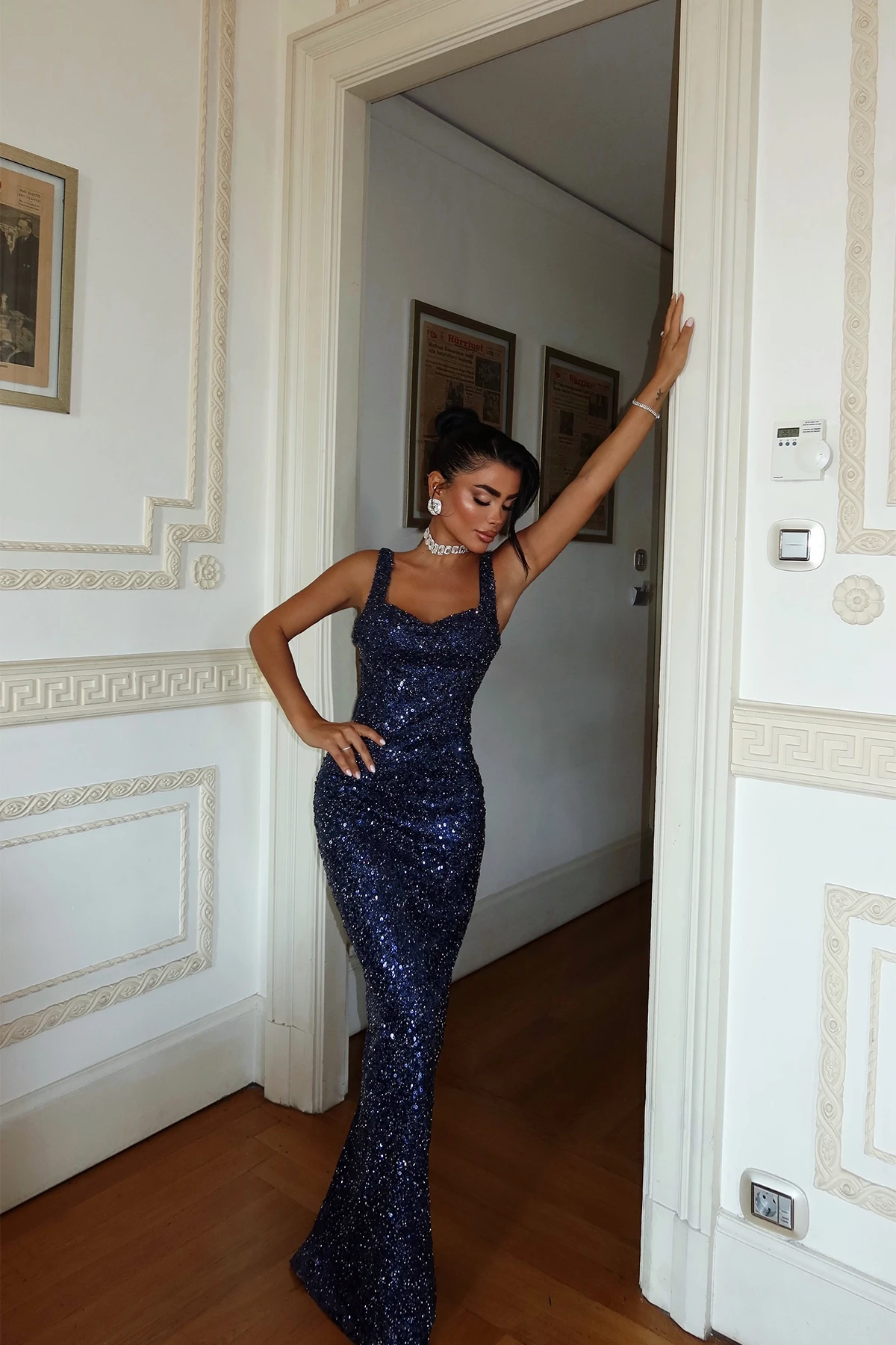 Picture of Navy Blue Sequined Strap Dress