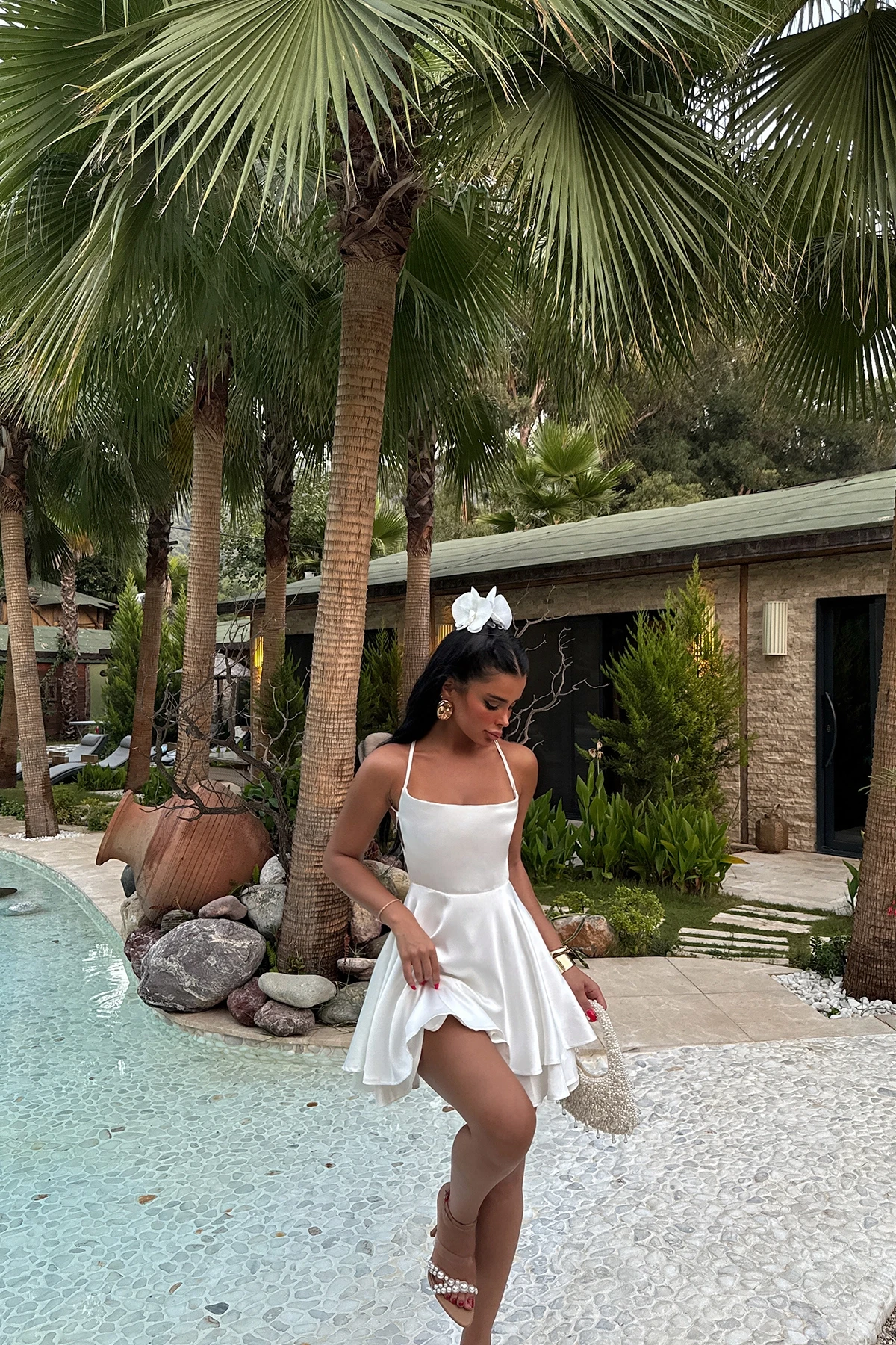 Picture of White Satin Strap Dress