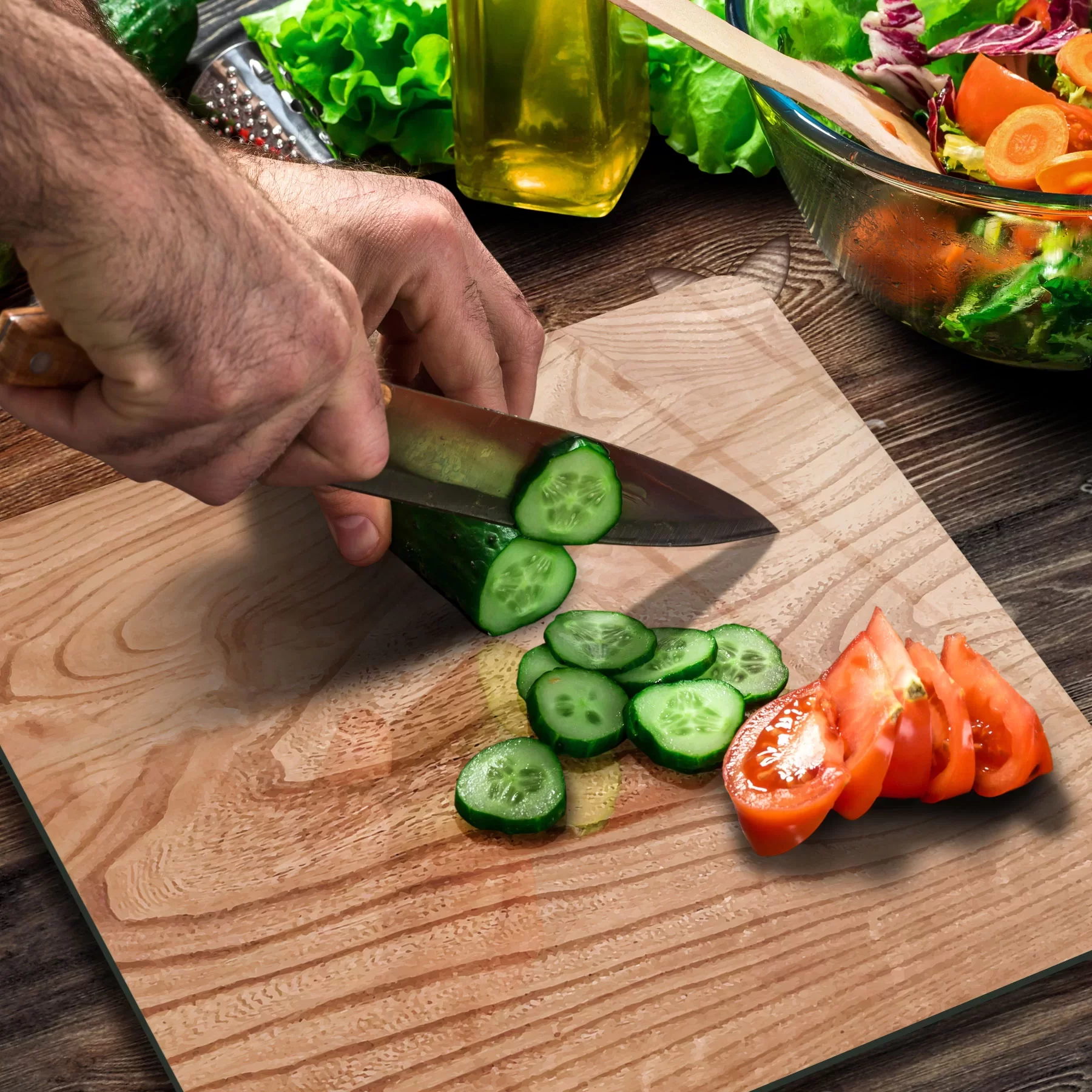 Picture of Decovetro Cam Kesme Tahtası ve Sunumluk Kare Dalgalı Ahşap Desenli 30x30 Cm