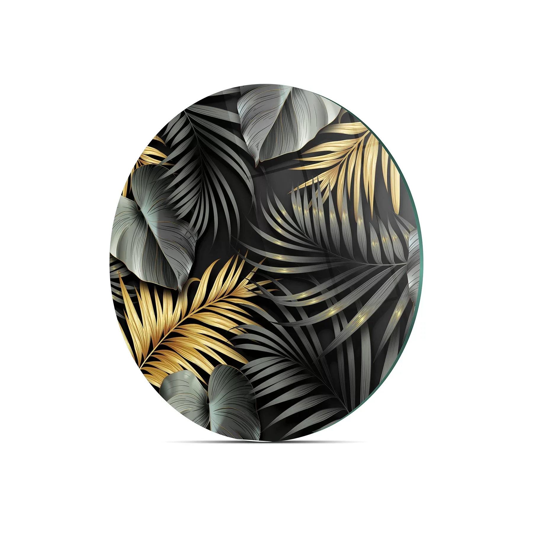 Picture of Decovetro Cam Kesme Tahtası ve Sunumluk Yuvarlak Tropik Yaprak Desenli 30x30 Cm