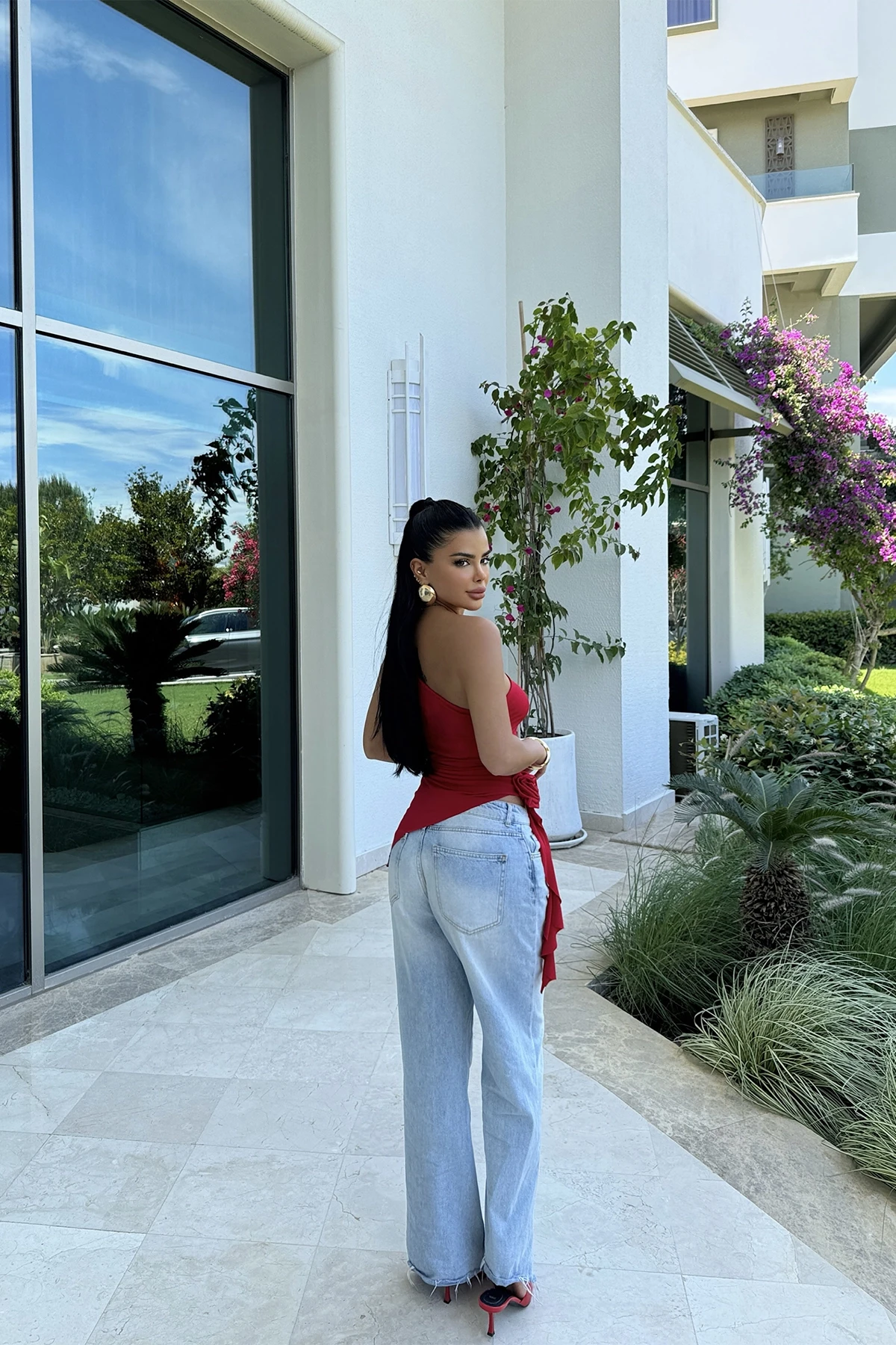 Picture of Red Rose Detail Gathered Blouse