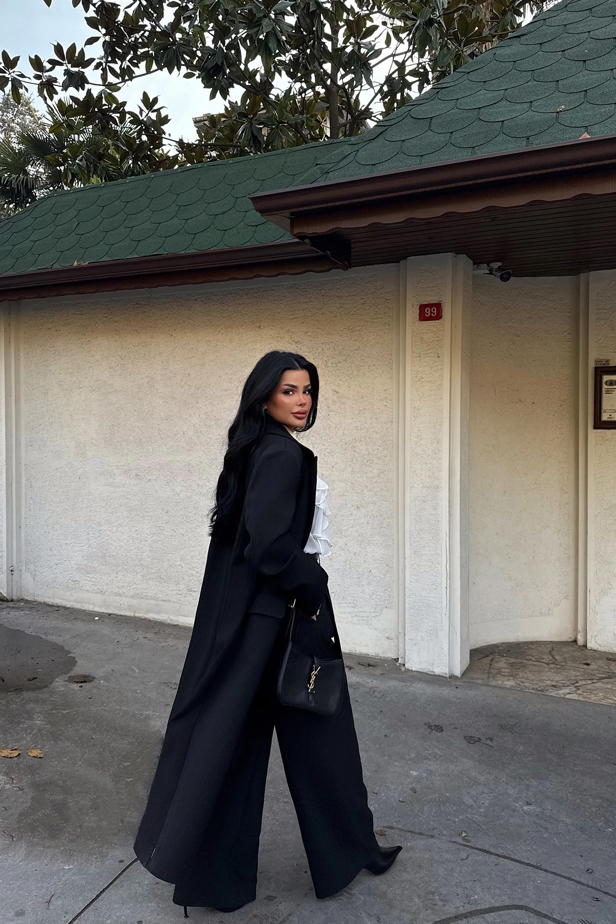 Picture of Black Front Button Pocket Detail Coat