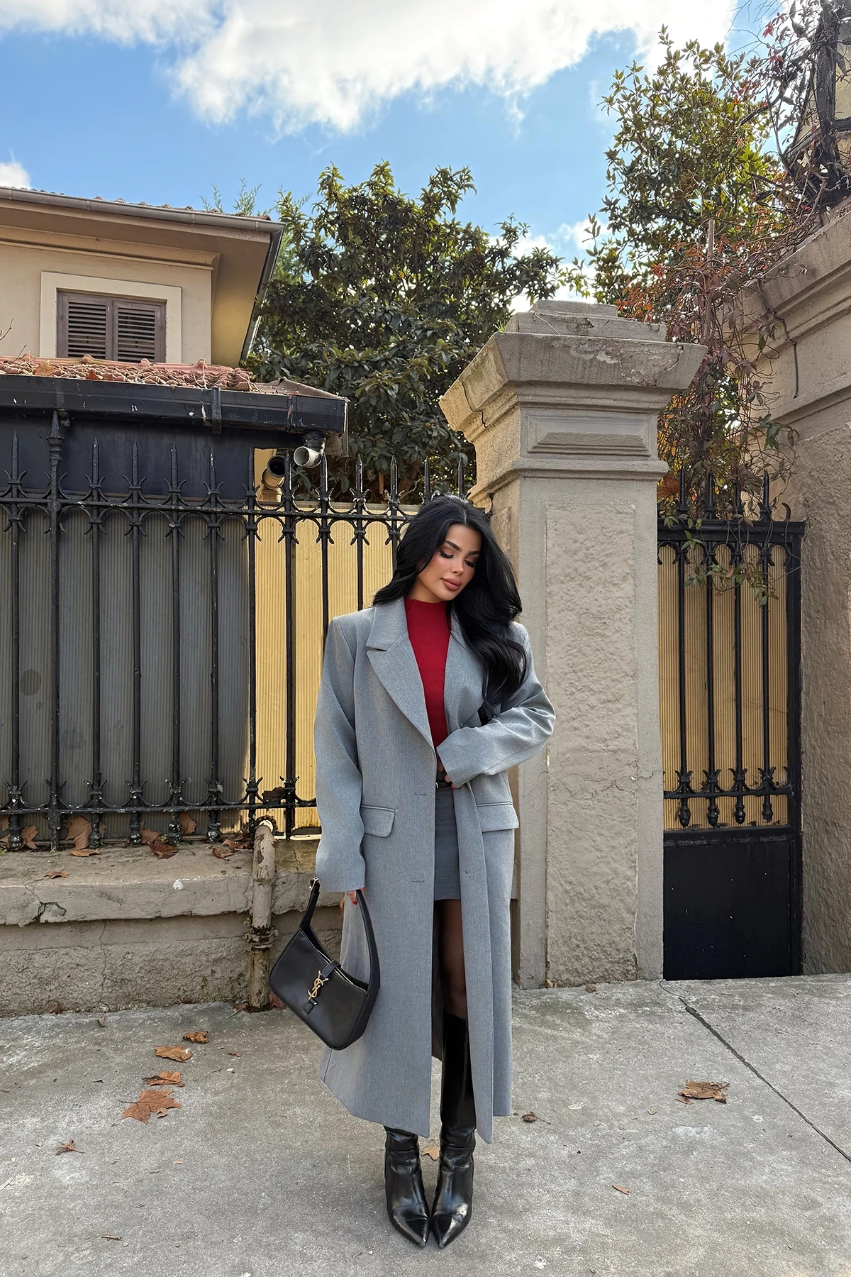 Picture of Grey Front Button Pocket Detail Coat