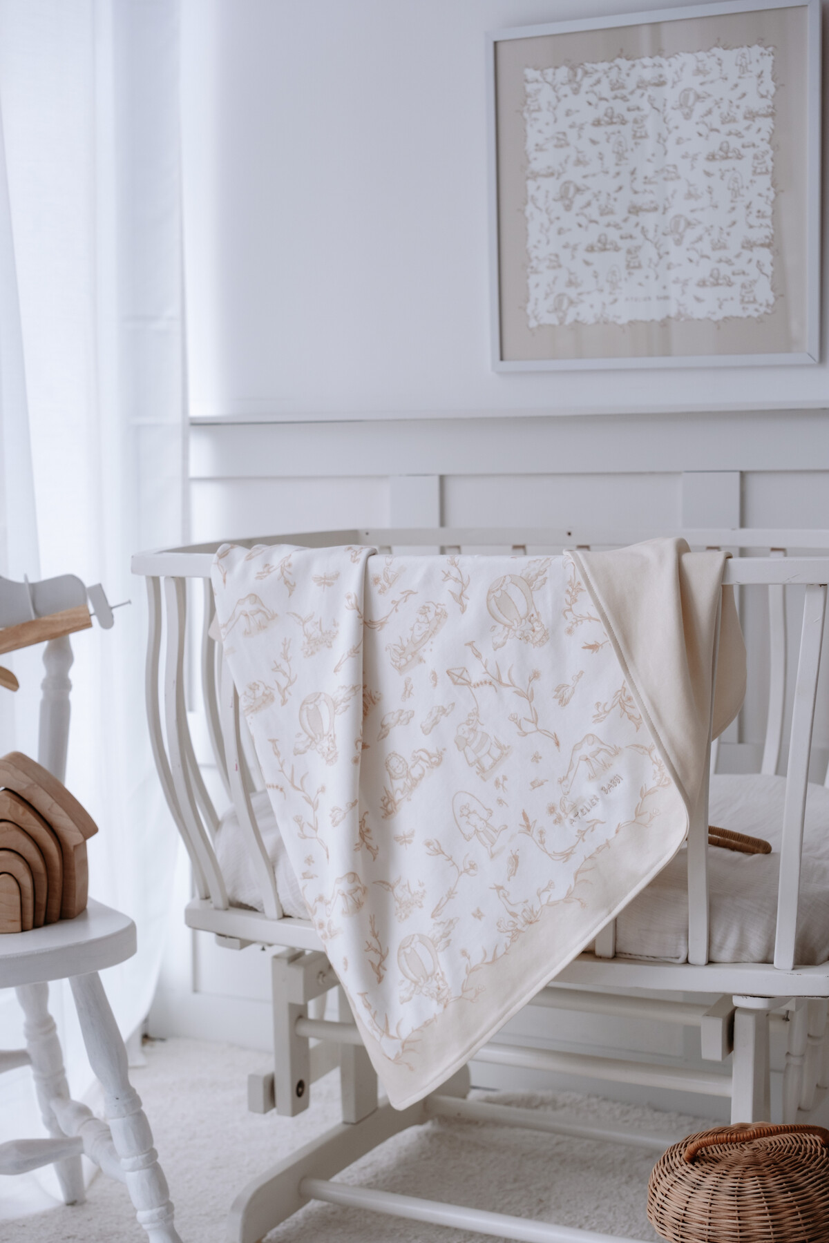 Picture of Çift Taraflı Bebek Battaniyesi - Toile De Jouy / Bej