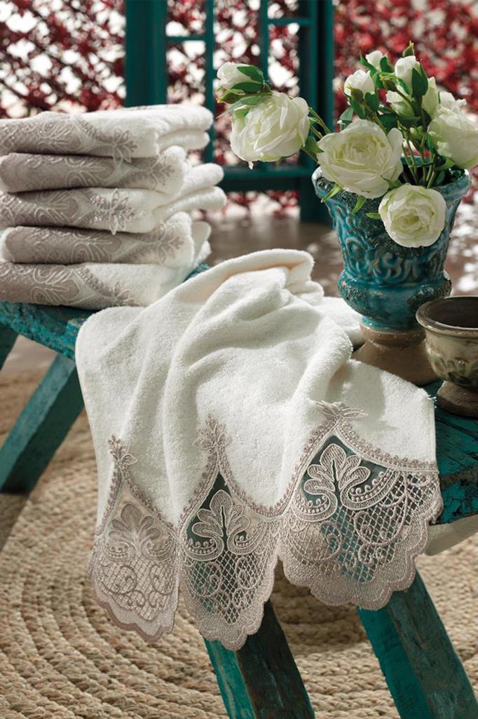 Picture of Fransız Güpürlü Sude Çeyizlik Bambu Havlu Krem