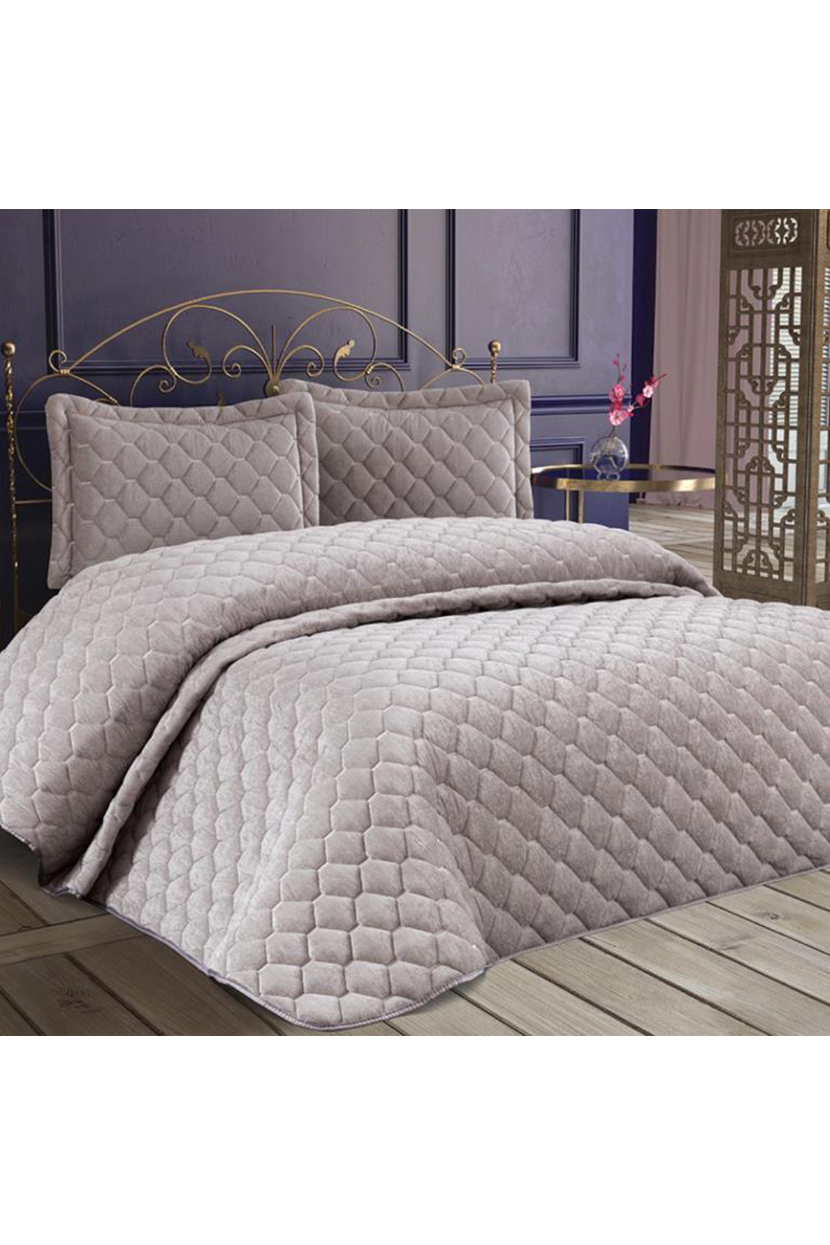 Picture of Lima Kadife Dolgulu Çift Kişilik Yatak Örtüsü Gri